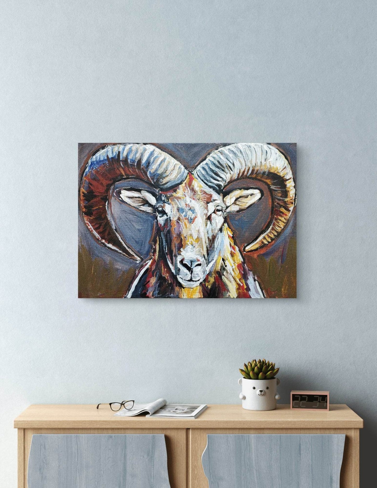 H1Z ART Acrylbild Gemälde Kraftvoller Steinbock – handgemaltes Original Acrylbild (50 x 70 cm)