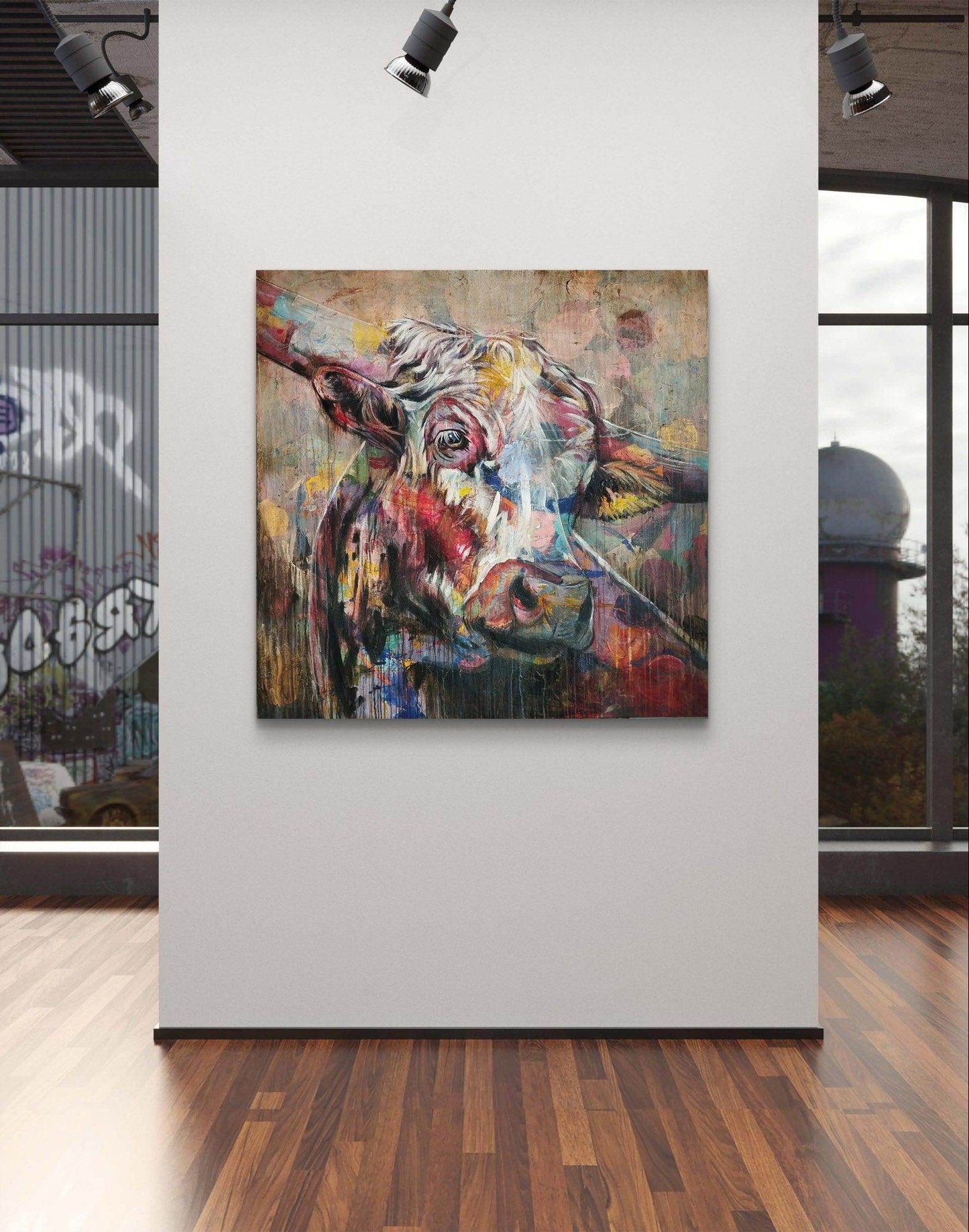 H1Z ART Acrylbild Gemälde Mozarts Kuh – handgemaltes Original Acrylbild (140 x 140 cm)