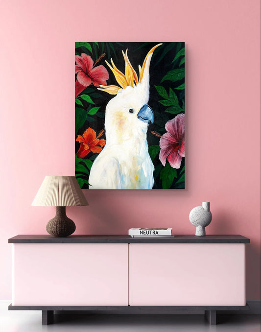 H1Z ART Acrylbild Gemälde Kakadu Kontrast – handgemaltes Original Acrylbild (80 x 60 cm)