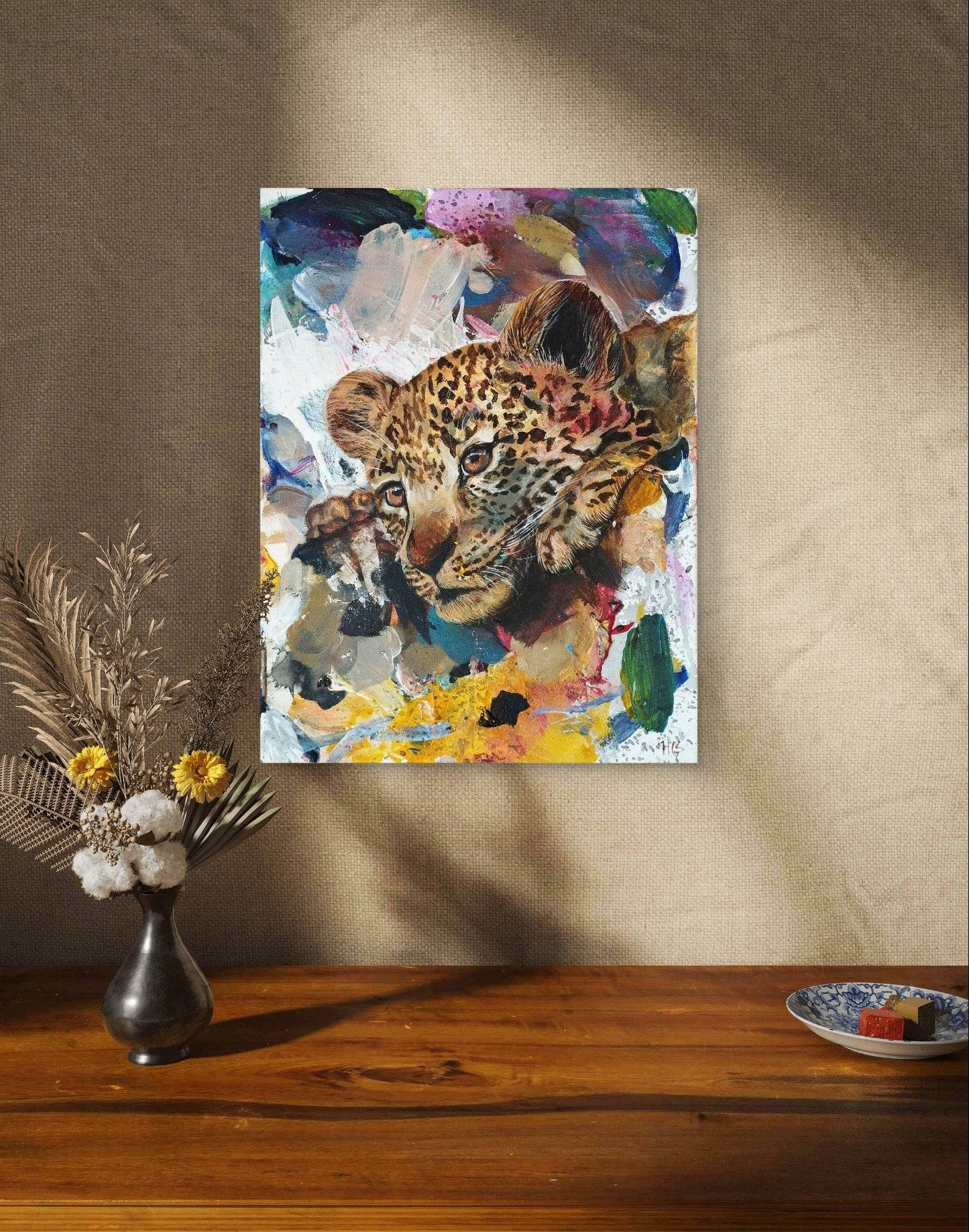 H1Z ART Acrylbild Gemälde Leopard – handgemaltes Original Acrylbild (30 x 40 cm)