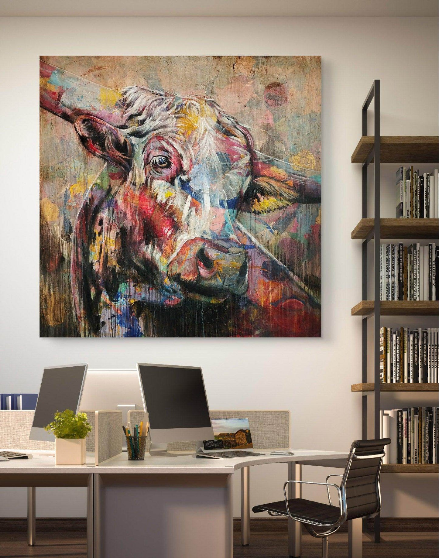 H1Z ART Acrylbild Gemälde Mozarts Kuh – handgemaltes Original Acrylbild (140 x 140 cm)