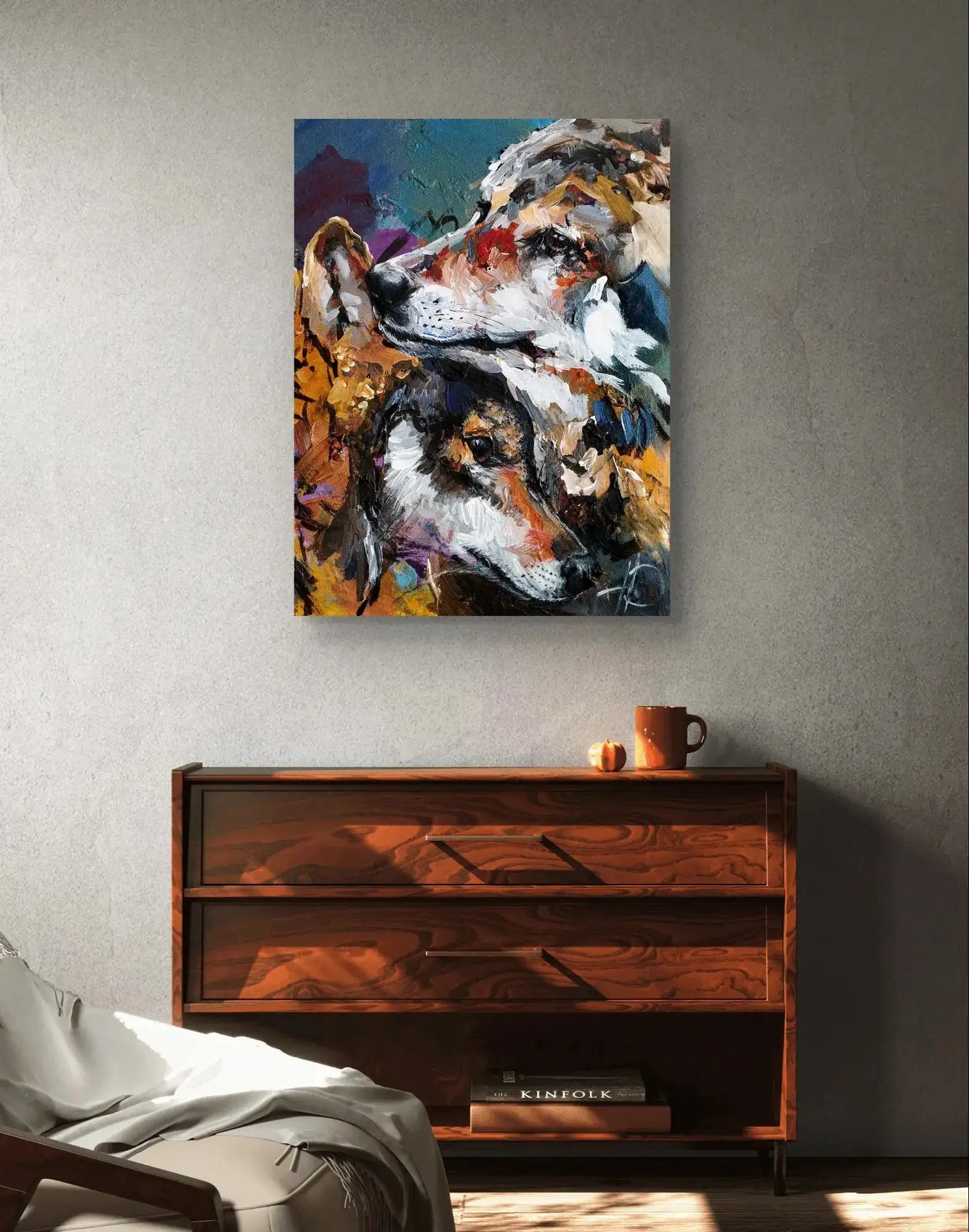 Expressiv-realistisches Gemälde Wölfe Treue Gefährten – handgemaltes Original Acrylbild (40 x 30 cm) auf Leinwand von H1Z ART in lebendiger Atmosphäre