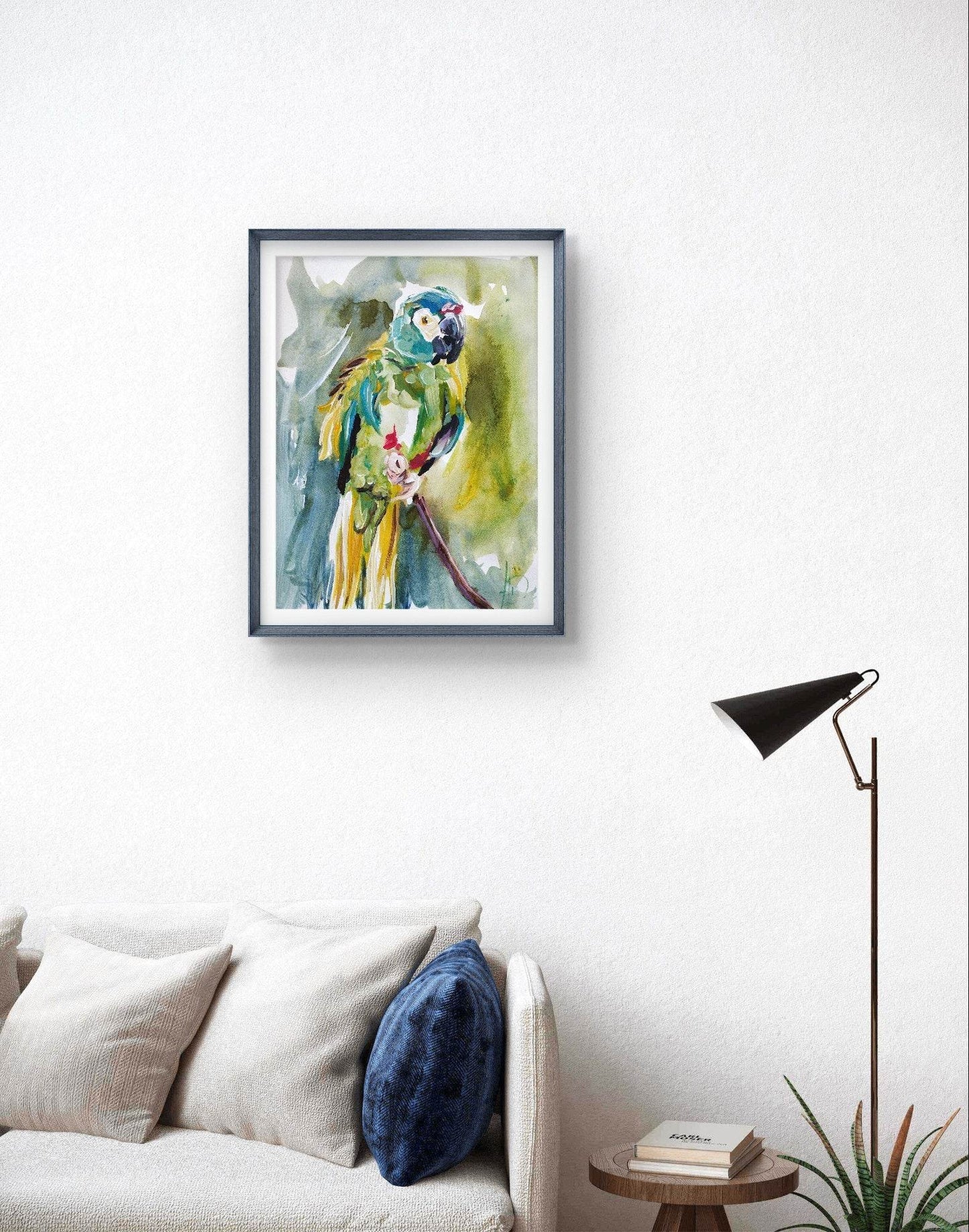 H1Z ART Acrylbild Aquarellbild "Papagei im Grün" (30 × 40 cm)