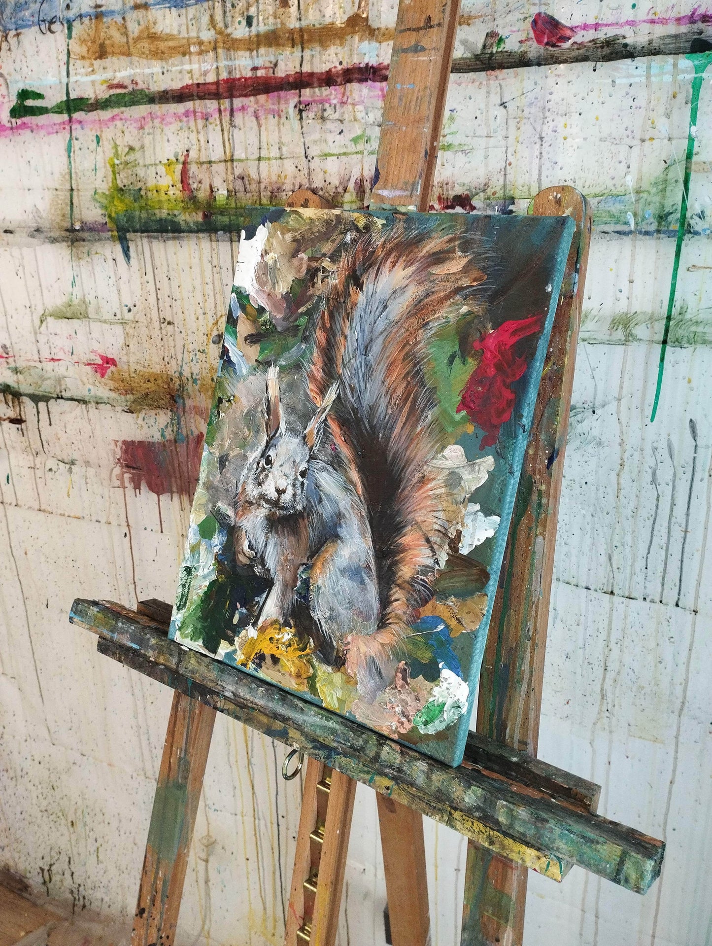 H1Z ART Acrylbild Gemälde Eichhörnchen – handgemaltes Original Acrylbild (30 x 40 cm)