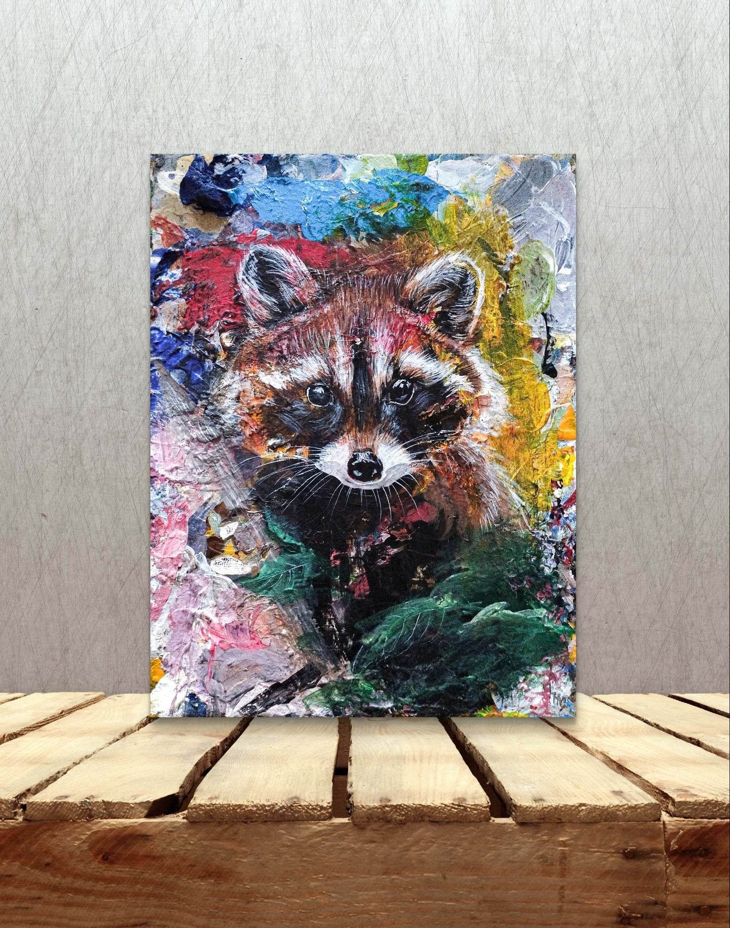 H1Z ART Acrylbild Gemälde Waschbär – handgemaltes Original Acrylbild (18 x 24 cm)