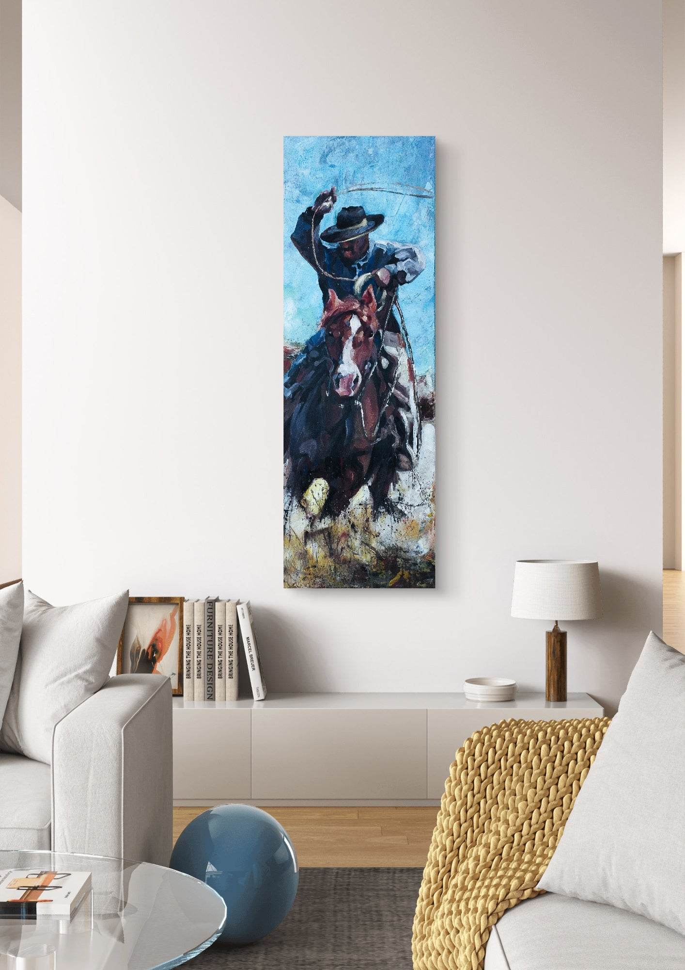 H1Z ART Acrylbild Gemälde Cowboy – handgemaltes Original Acrylbild (120 x 40 cm)