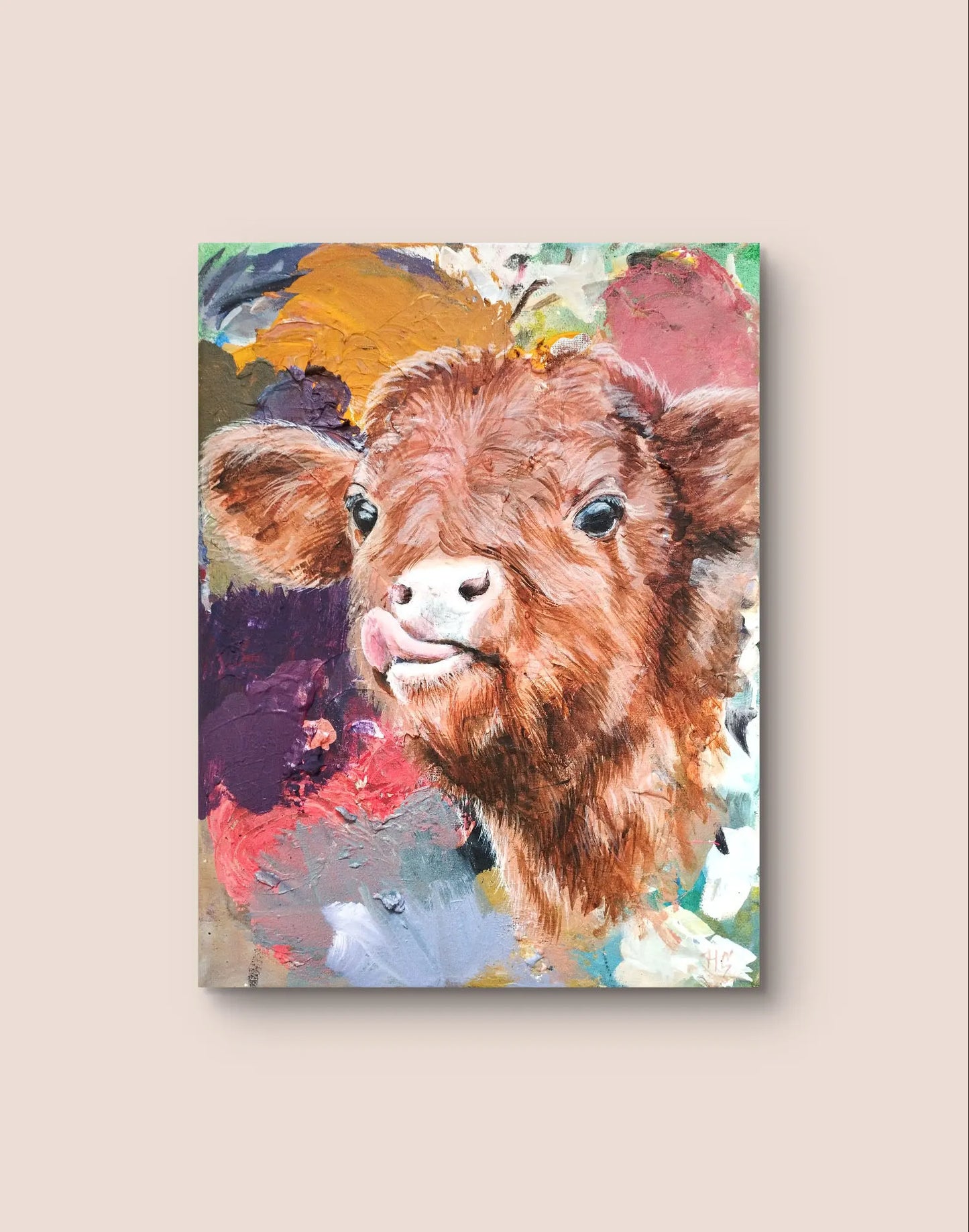 H1Z ART Acrylbild Gemälde Kalb – handgemaltes Original Acrylbild (30 x 40 cm)