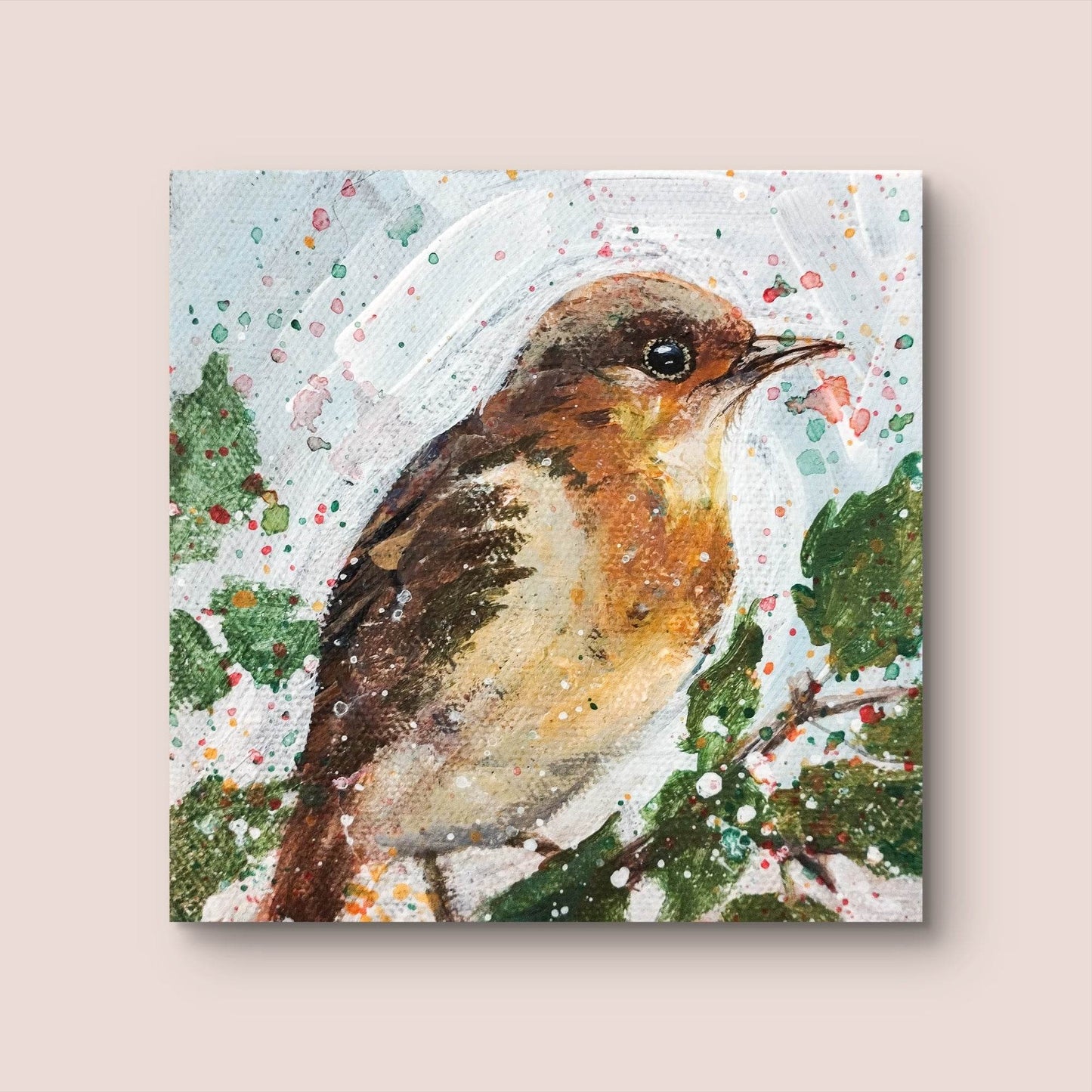 H1Z ART Acrylbild Gemälde Rotkehlchen - handgemaltes Original Acrylbild (10 x 10 cm)