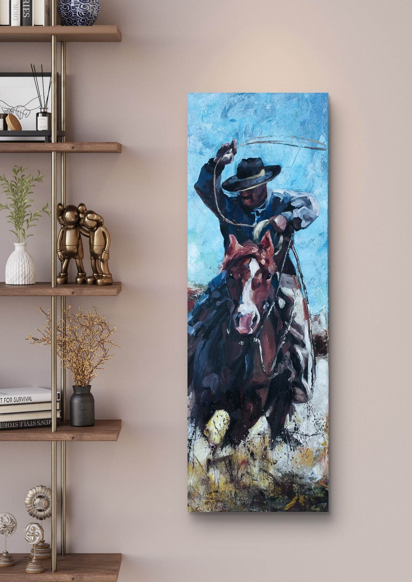 H1Z ART Acrylbild Gemälde Cowboy – handgemaltes Original Acrylbild (120 x 40 cm)