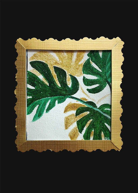 Expressiv-realistisches Grußkarte "Palmenblätter" – Handgemalt auf Leinwand von H1Z ART in lebendiger Atmosphäre