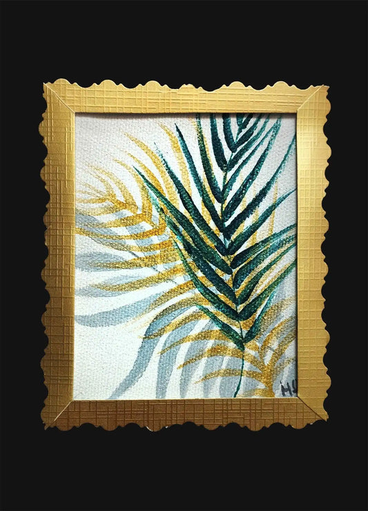 Expressiv-realistisches Grußkarte "Palmenzweige" – Handgemalt auf Leinwand von H1Z ART in lebendiger Atmosphäre