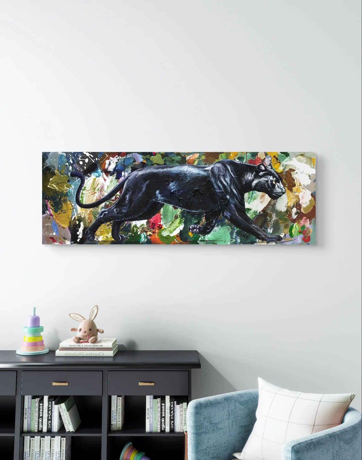 Gemälde Panther – handgemaltes Original Acrylbild (120 x 40 cm)