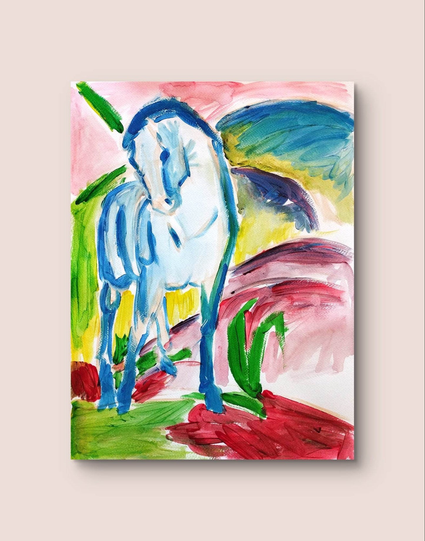 H1Z ART Acrylbild Aquarellbild "Der Blaue Reiter" (30 × 40 cm)