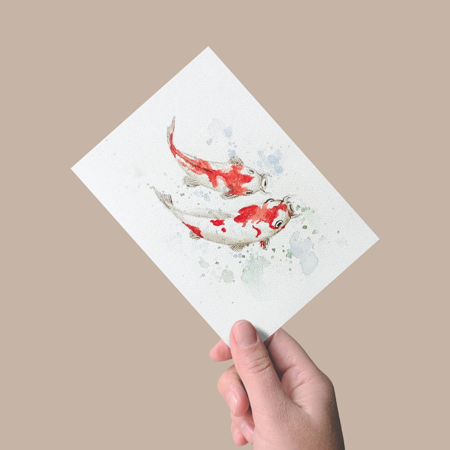 H1Z ART Grußkarte Postkarte „Koi Karpfen“ – Handgemalt