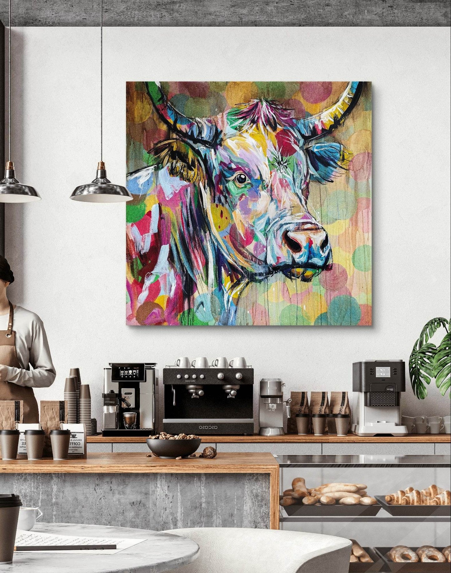 H1Z ART Acrylbild Gemälde bunte Kuh – handgemaltes Original Acrylbild (120 x 120 cm)
