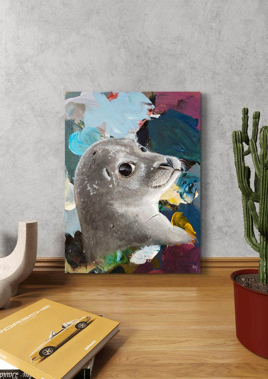 H1Z ART Acrylbild Gemälde Robbe – handgemaltes Original Acrylbild (30 x 40 cm)
