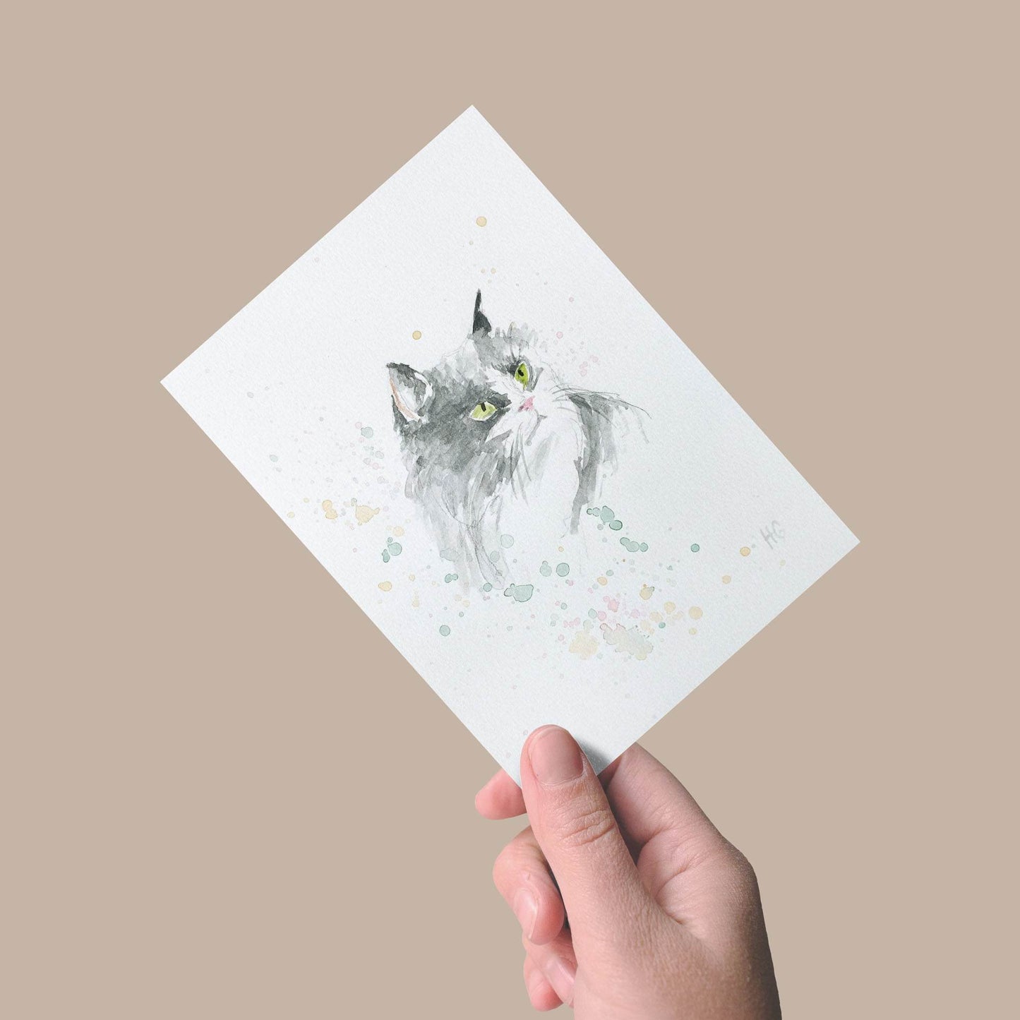 H1Z ART Grußkarte Postkarte „Schwarze Katze“ – Handgemalt