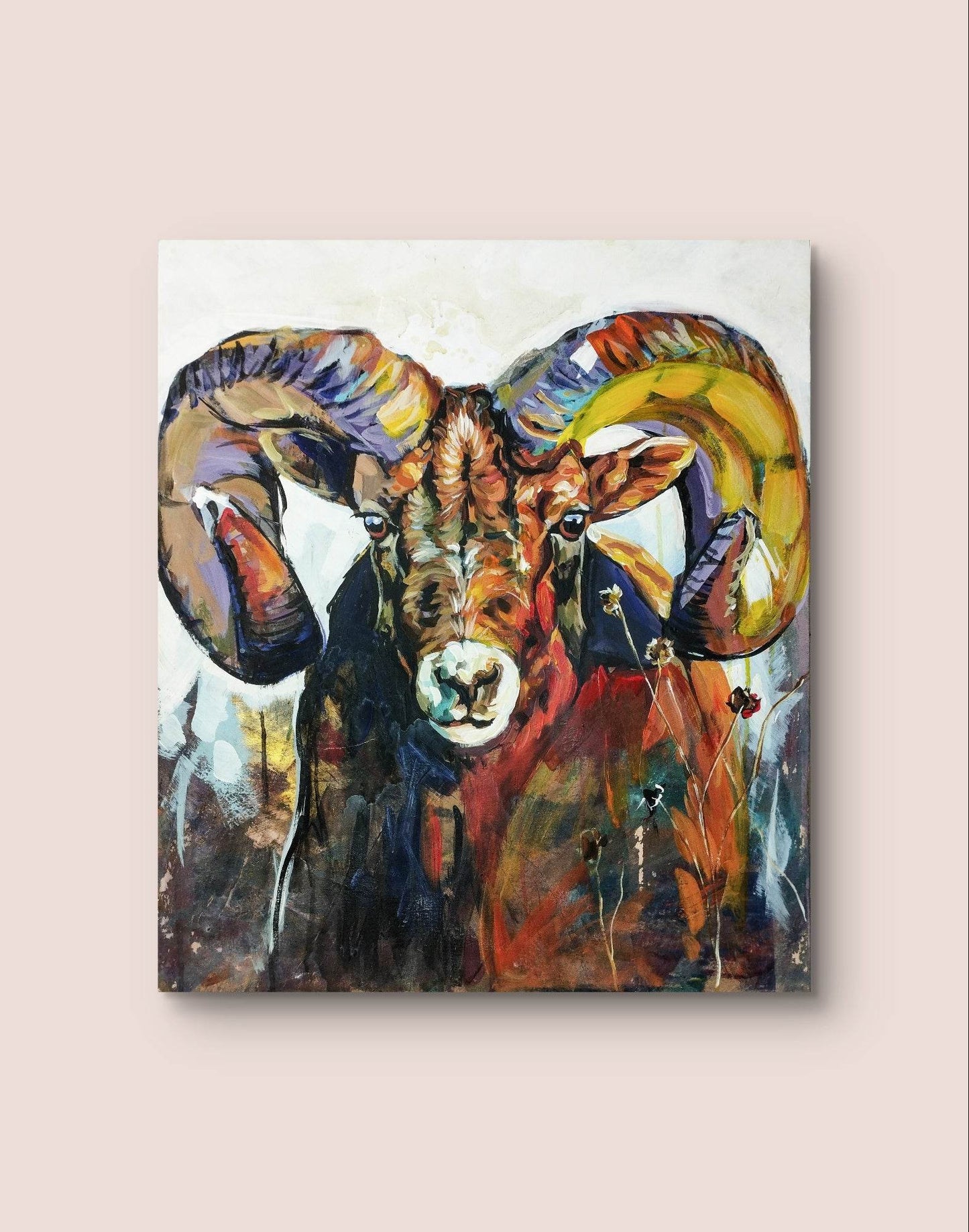 H1Z ART Acrylbild Gemälde bunter Steinbock – handgemaltes Original Acrylbild (60 x 70 cm)