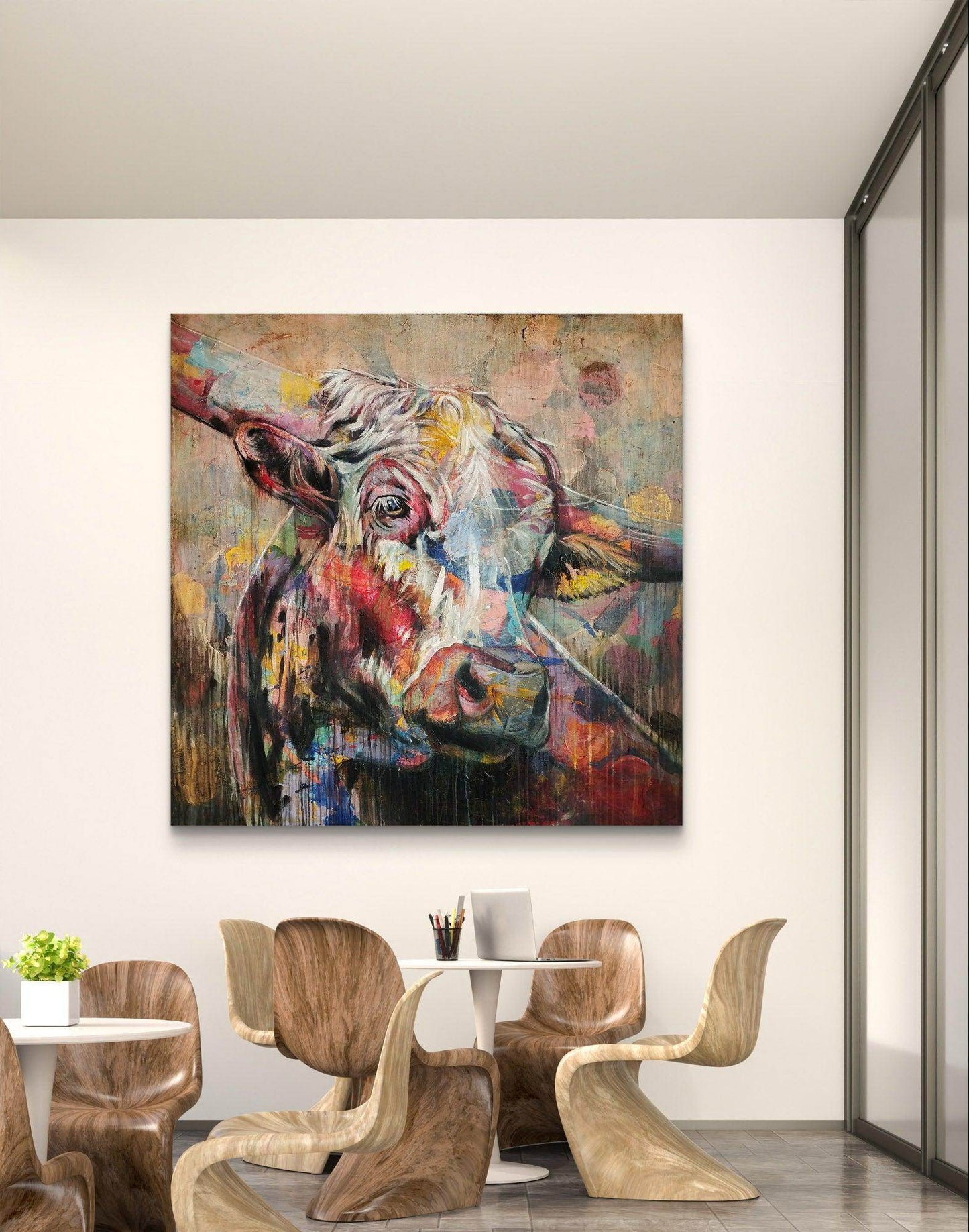 H1Z ART Acrylbild Gemälde Mozarts Kuh – handgemaltes Original Acrylbild (140 x 140 cm)