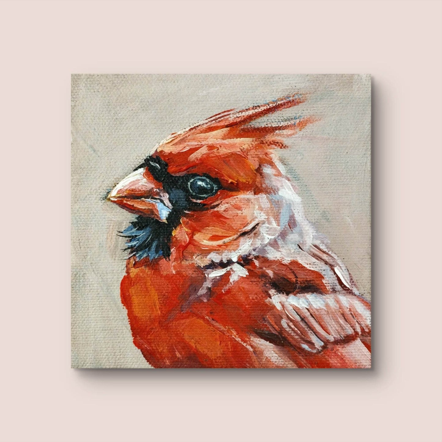 H1Z ART Acrylbild Gemälde Rotkardinal – handgemaltes Original Acrylbild (10 x 10 cm)