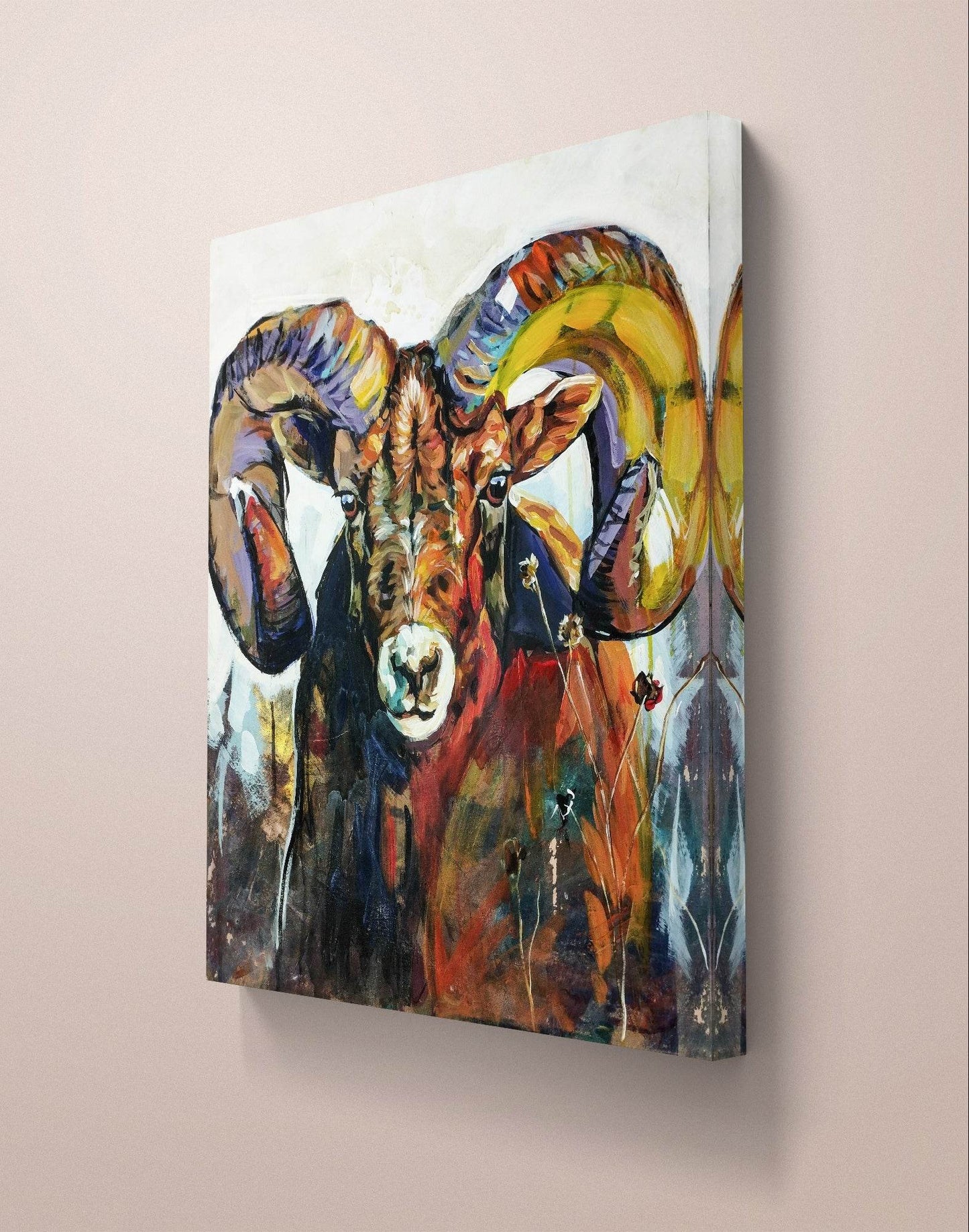 H1Z ART Acrylbild Gemälde bunter Steinbock – handgemaltes Original Acrylbild (60 x 70 cm)