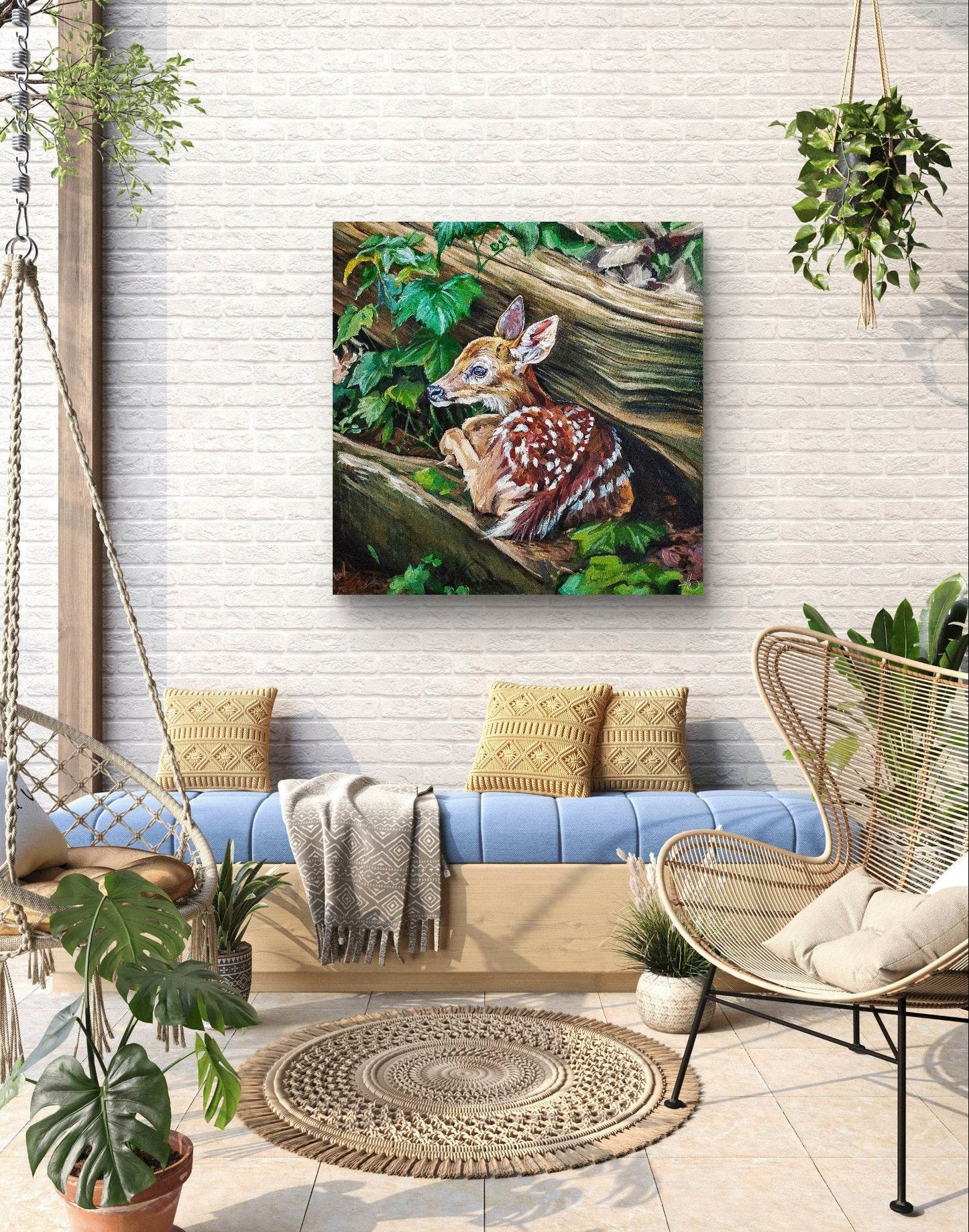 H1Z ART Acrylbild Gemälde Liegendes Kitz – handgemaltes Original Acrylbild (100 x 100 cm)