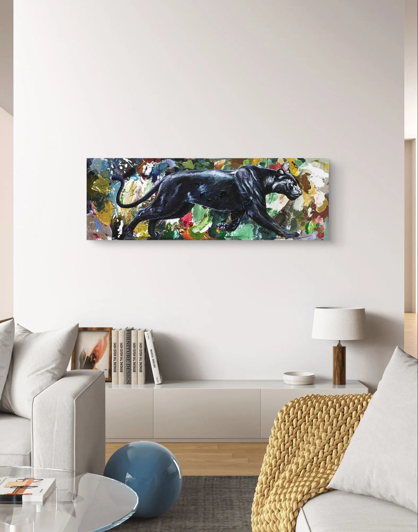 Gemälde Panther – handgemaltes Original Acrylbild (120 x 40 cm)