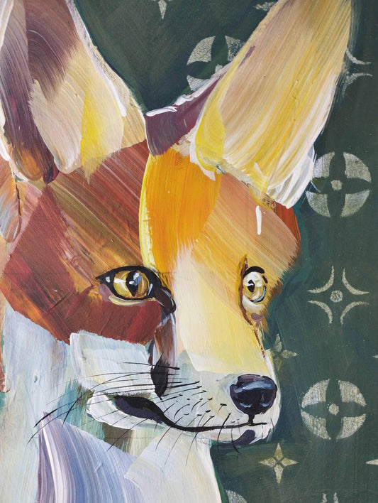 Expressiv-realistisches Gemälde Neugieriger Fuchs – handgemaltes Original Acrylbild (30 x 40 cm) auf Leinwand von H1Z ART in lebendiger Atmosphäre