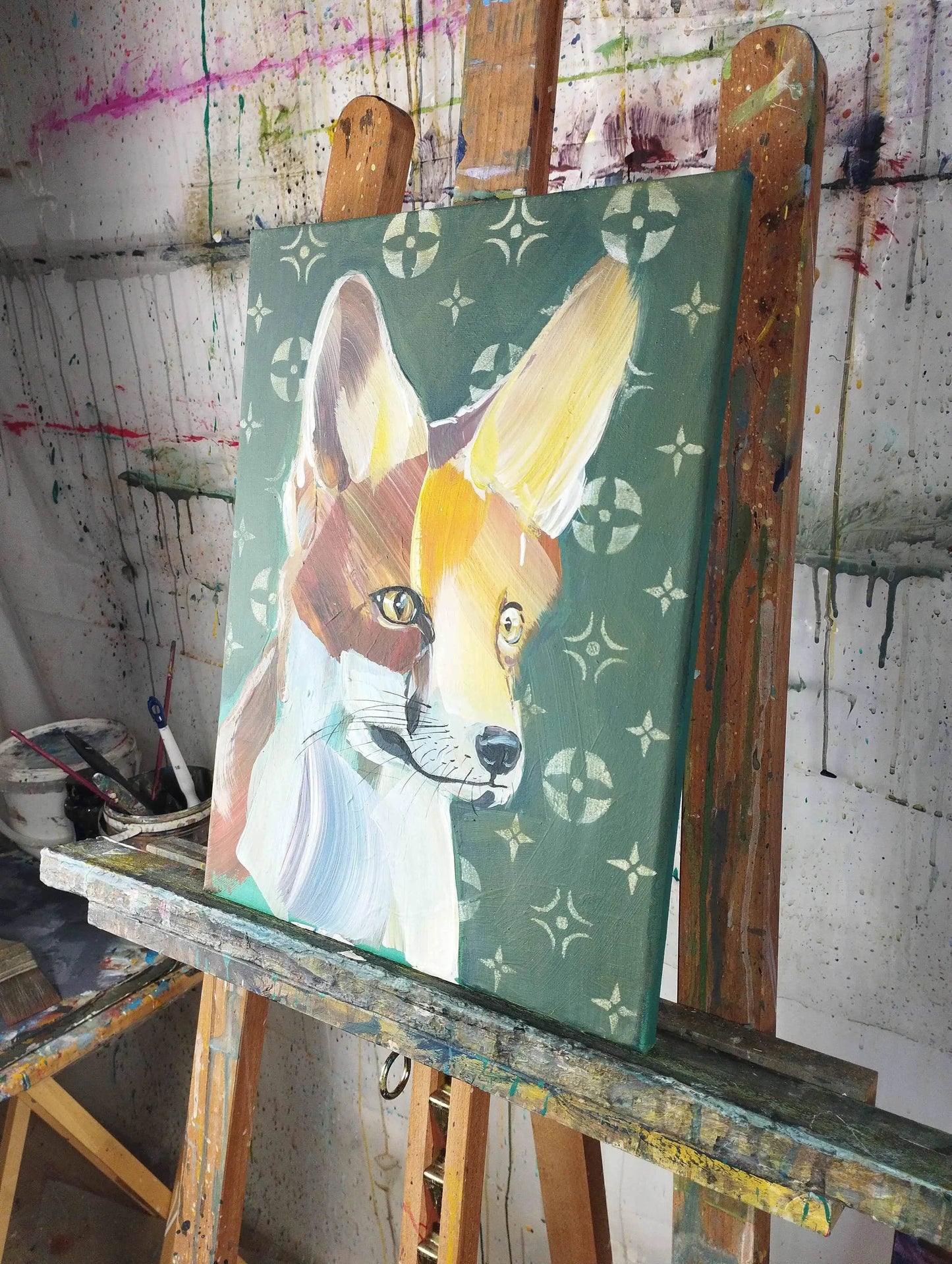 H1Z ART Acrylbild Gemälde Neugieriger Fuchs – handgemaltes Original Acrylbild (30 x 40 cm)