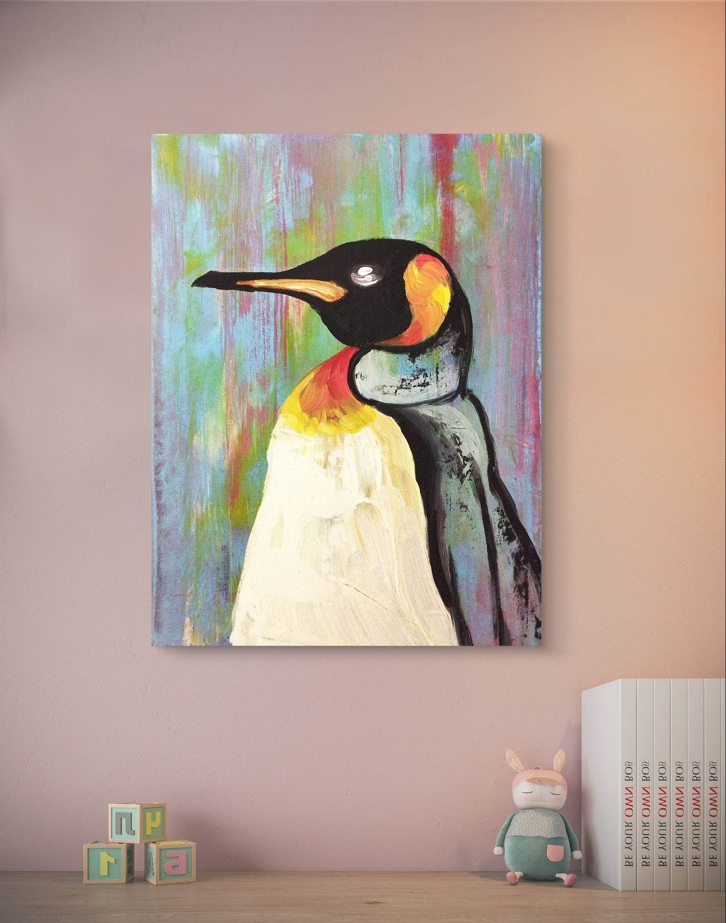 H1Z ART Acrylbild Gemälde Pinguin – handgemaltes Original Acrylbild (30 x 40 cm)