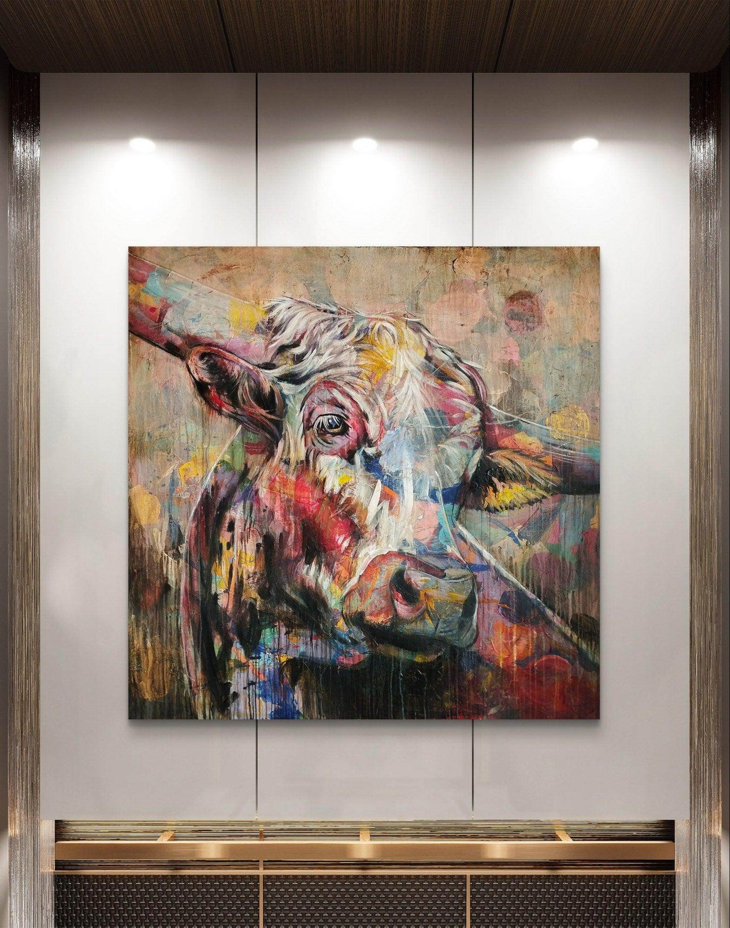 H1Z ART Acrylbild Gemälde Mozarts Kuh – handgemaltes Original Acrylbild (140 x 140 cm)