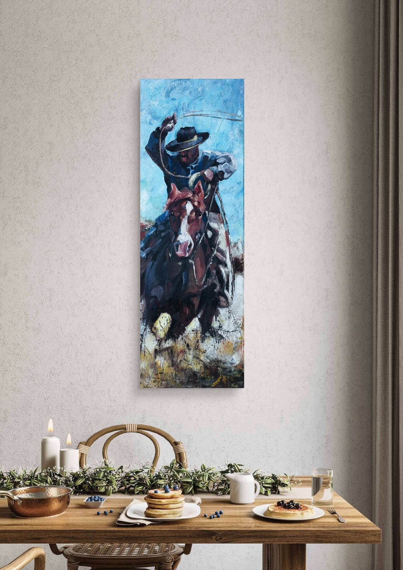 H1Z ART Acrylbild Gemälde Cowboy – handgemaltes Original Acrylbild (120 x 40 cm)
