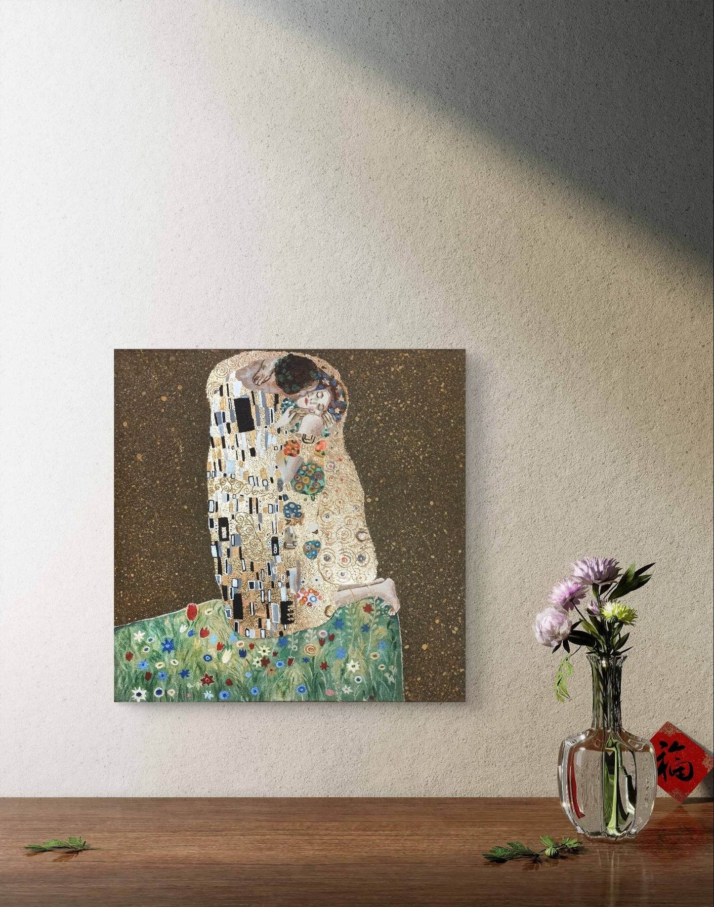 H1Z ART Acrylbild Gemälde der Kuss – handgemaltes Original Acrylbild (29 x 29 cm)
