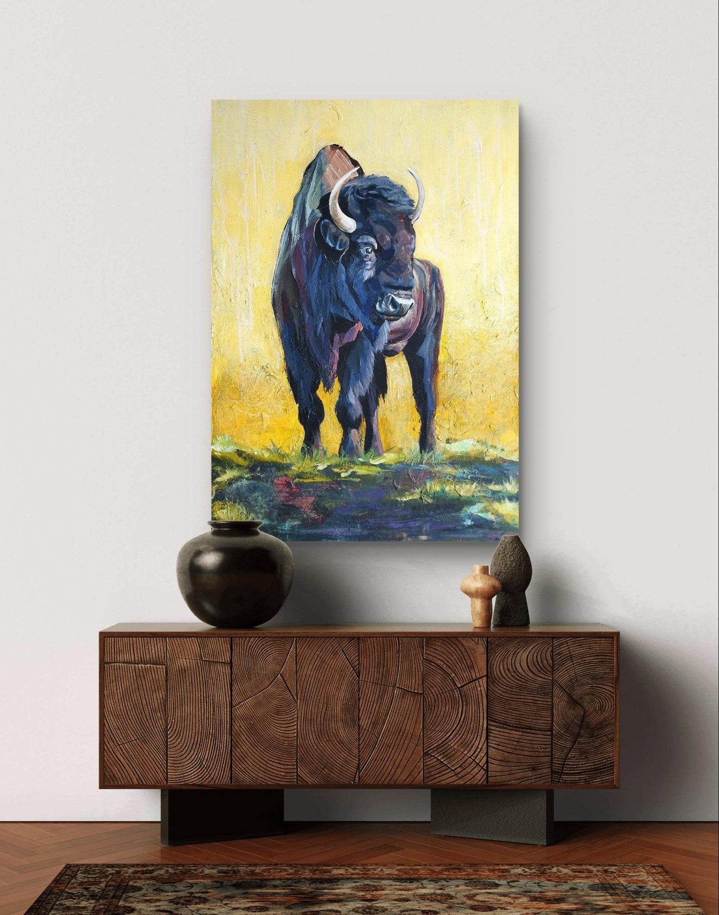 H1Z ART Acrylbild Gemälde Bison – handgemaltes Original Acrylbild (100 x 70 cm)