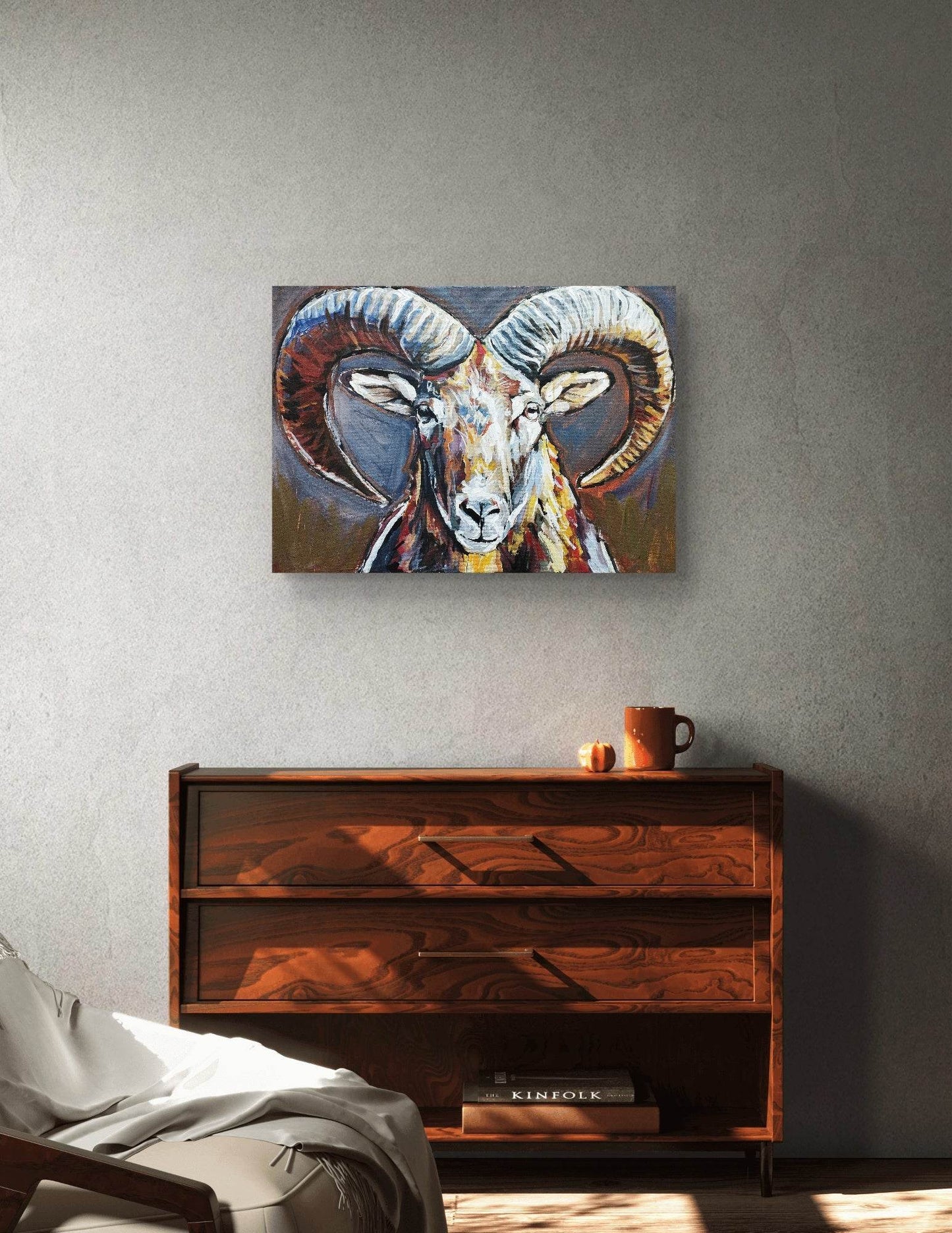 H1Z ART Acrylbild Gemälde Kraftvoller Steinbock – handgemaltes Original Acrylbild (50 x 70 cm)
