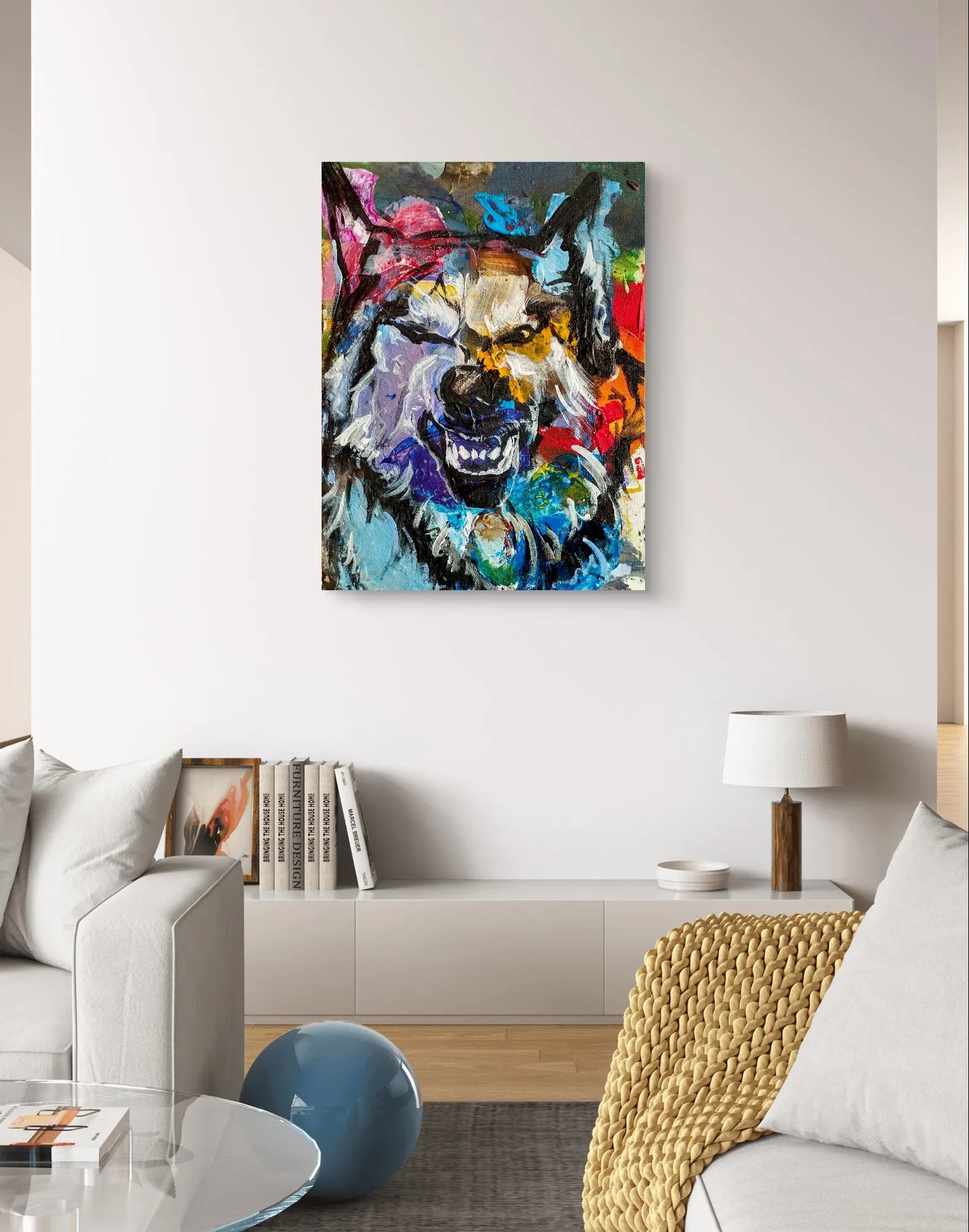 H1Z ART Acrylbild Gemälde Wolf Wilde Wut– handgemaltes Original Acrylbild (40 x 30 cm)