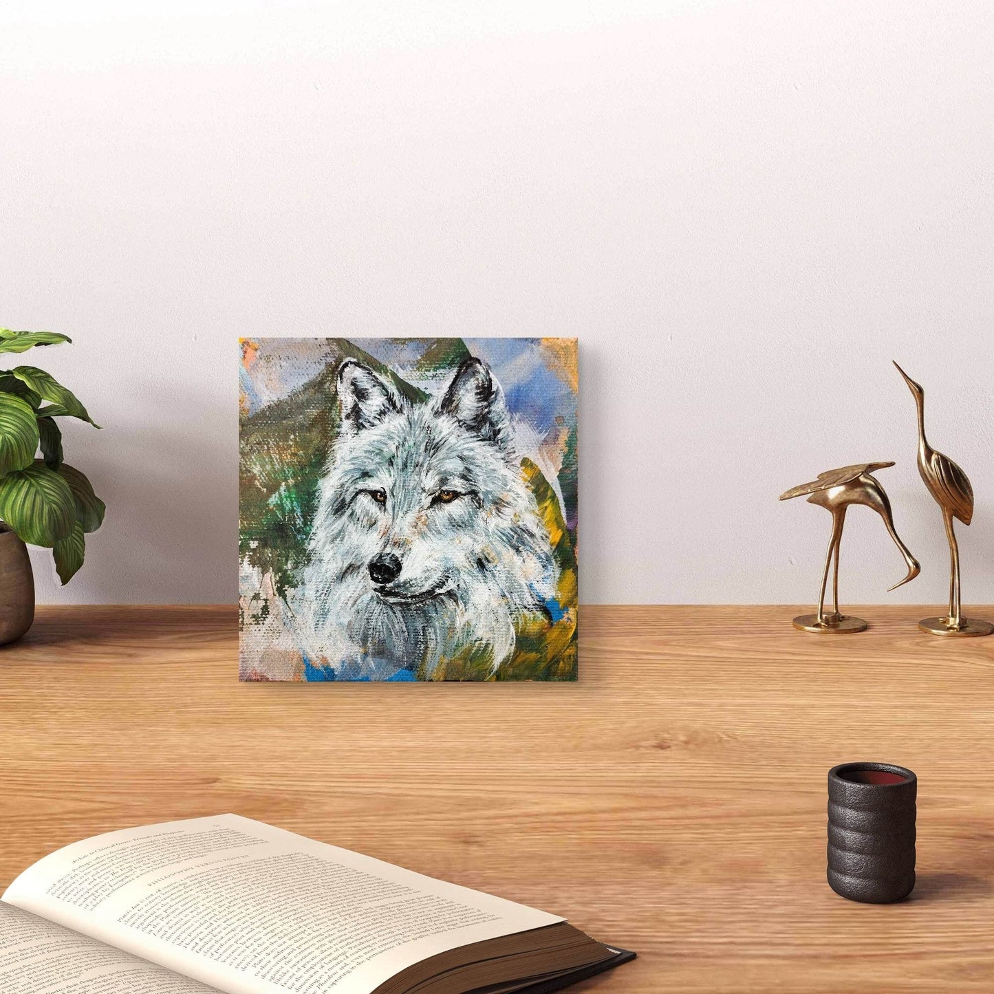 H1Z ART Acrylbild Gemälde Wolf – handgemaltes Original Acrylbild (10 x 10 cm)