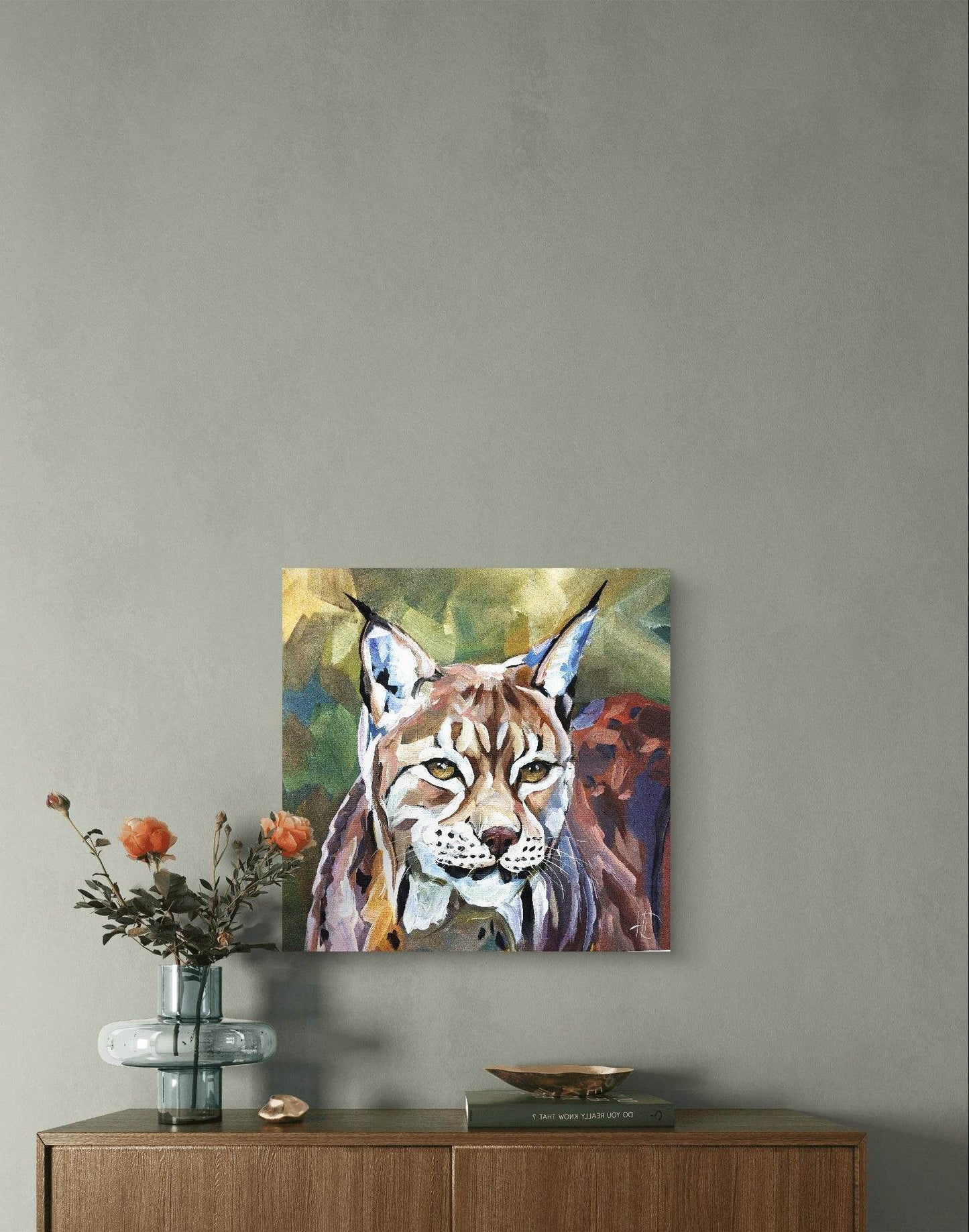 H1Z ART Acrylbild Gemälde Schleichender Luchs – handgemaltes Original Acrylbild (40 x 40 cm)