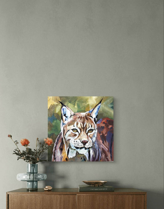 Expressiv-realistisches Gemälde Schleichender Luchs – handgemaltes Original Acrylbild (40 x 40 cm) auf Leinwand von H1Z ART in lebendiger Atmosphäre