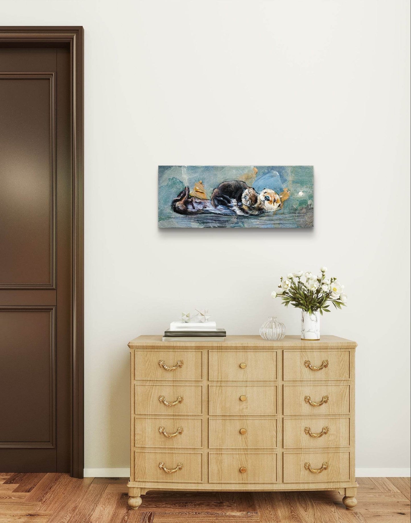 H1Z ART Acrylbild Gemälde Otter – handgemaltes Original Acrylbild (50 x 20 cm)