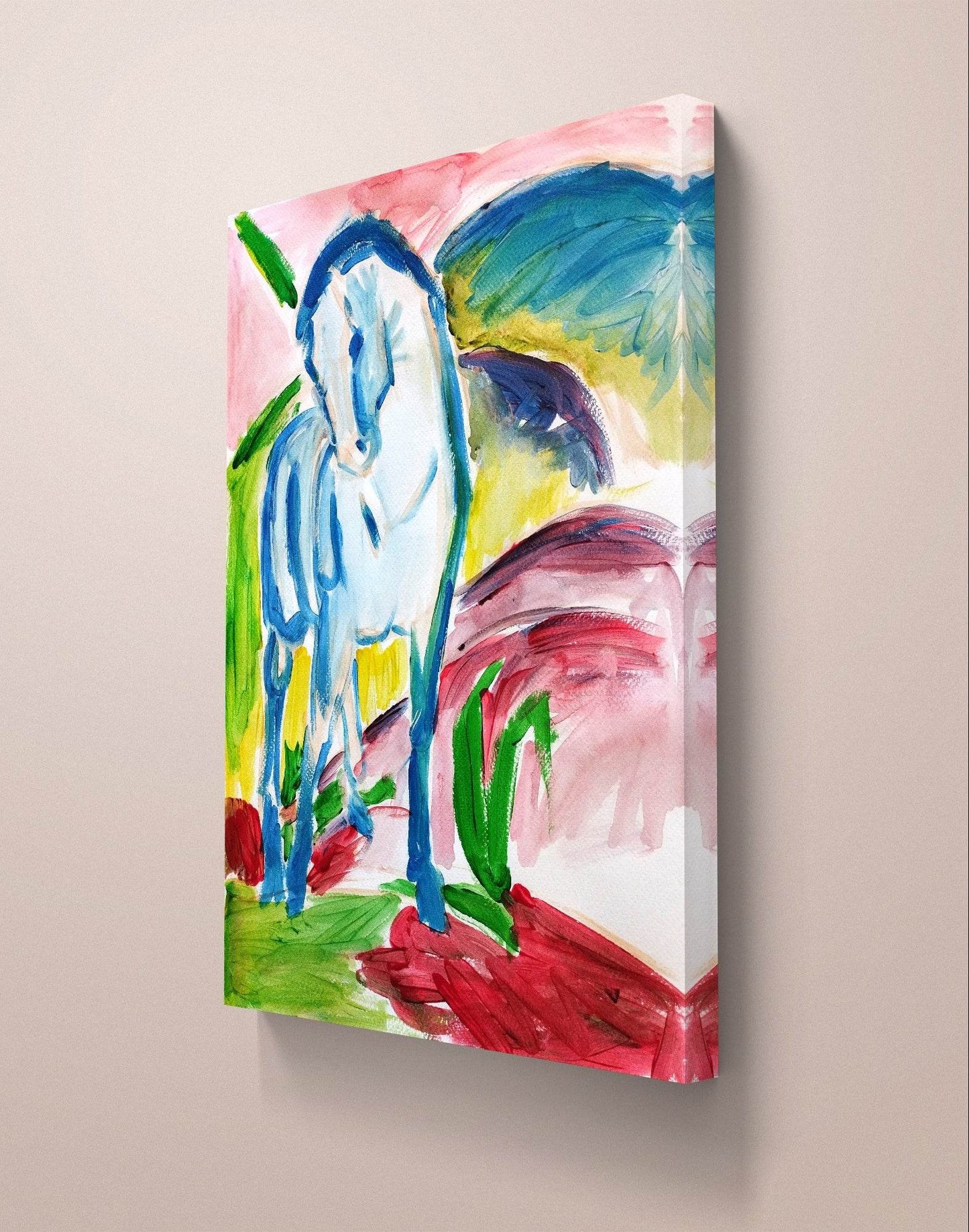H1Z ART Acrylbild Aquarellbild "Der Blaue Reiter" (30 × 40 cm)