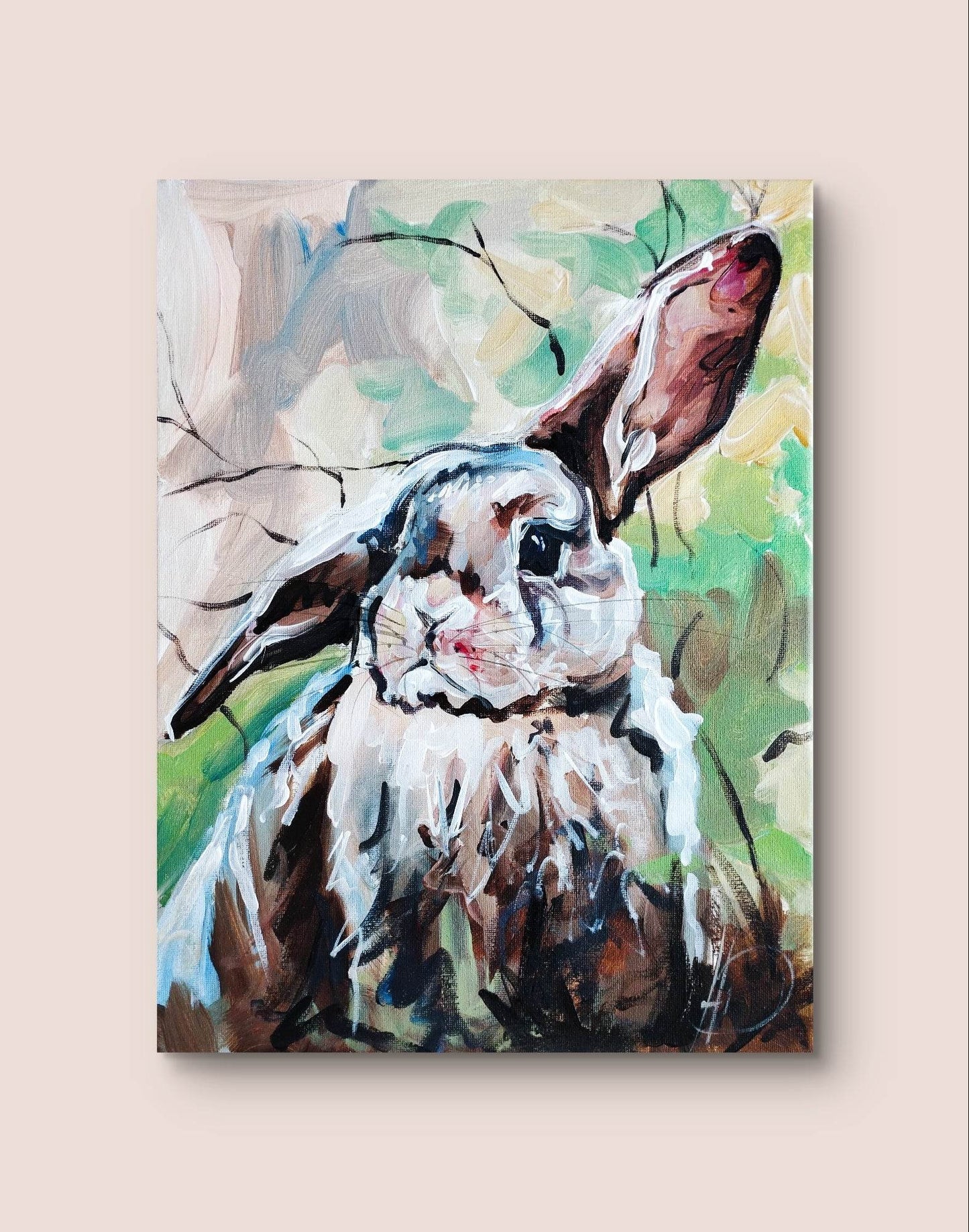 H1Z ART Acrylbild Gemälde Neugieriges Kaninchen – handgemaltes Original Acrylbild (30 x 40 cm)