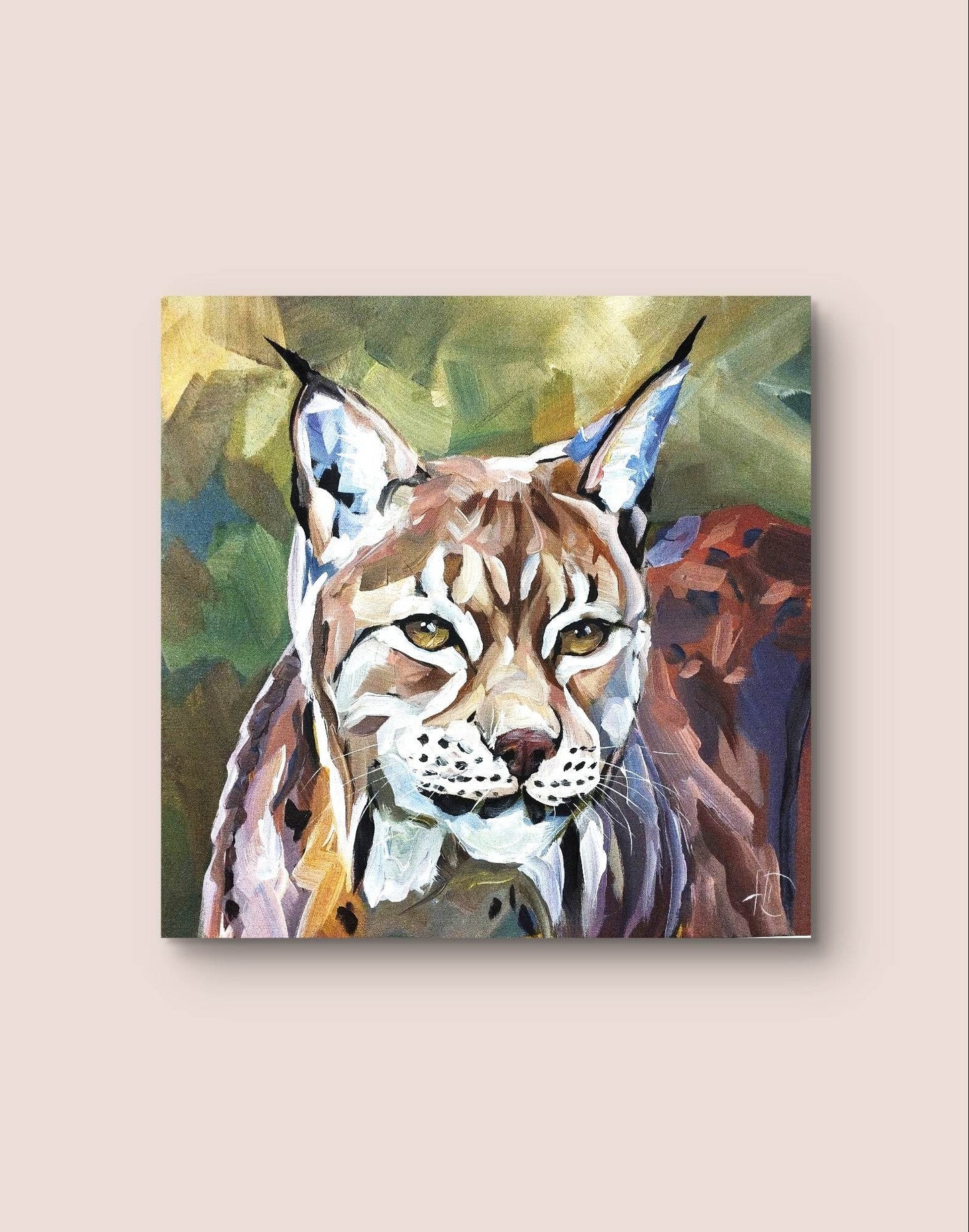 H1Z ART Acrylbild Gemälde Schleichender Luchs – handgemaltes Original Acrylbild (40 x 40 cm)