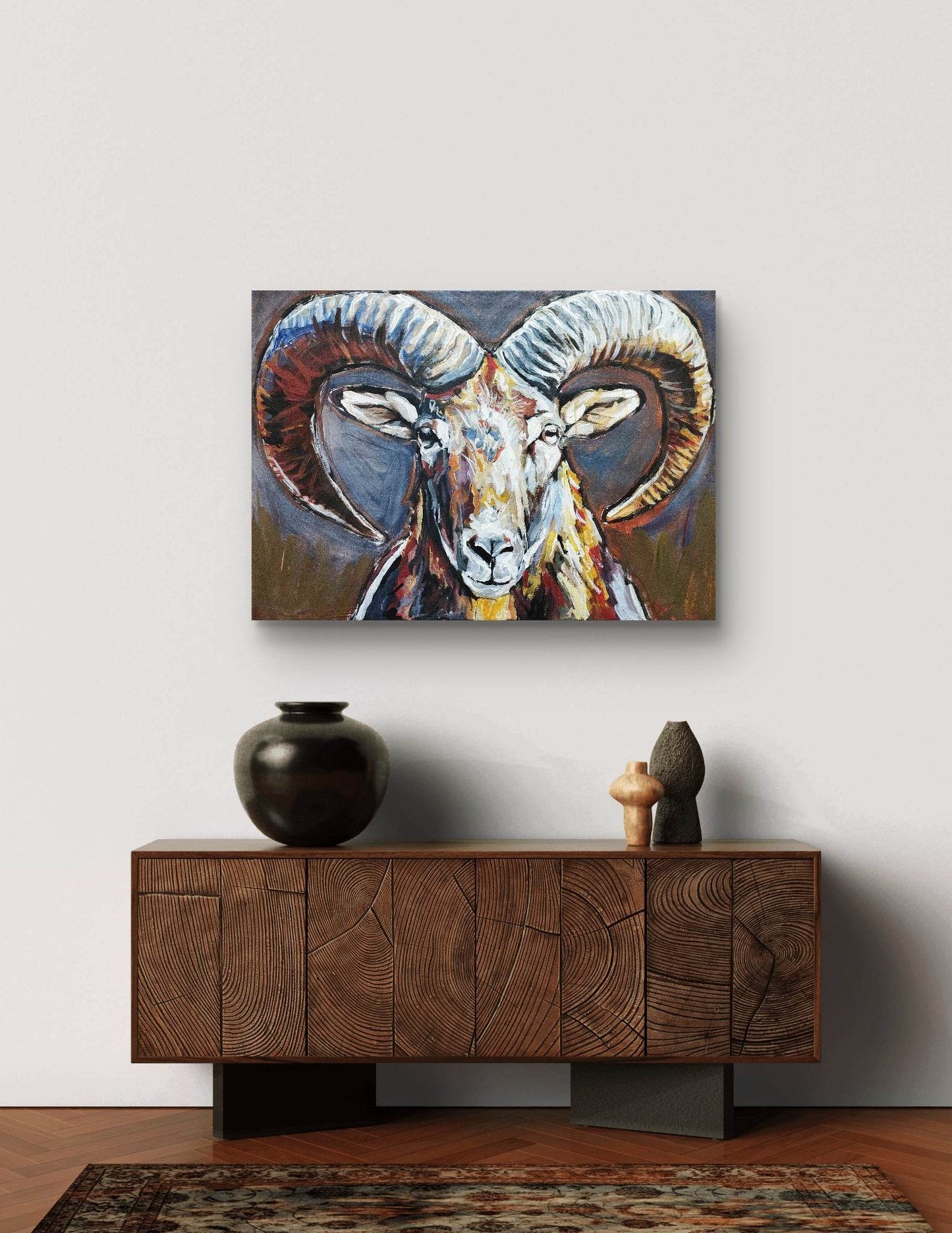 H1Z ART Acrylbild Gemälde Kraftvoller Steinbock – handgemaltes Original Acrylbild (50 x 70 cm)