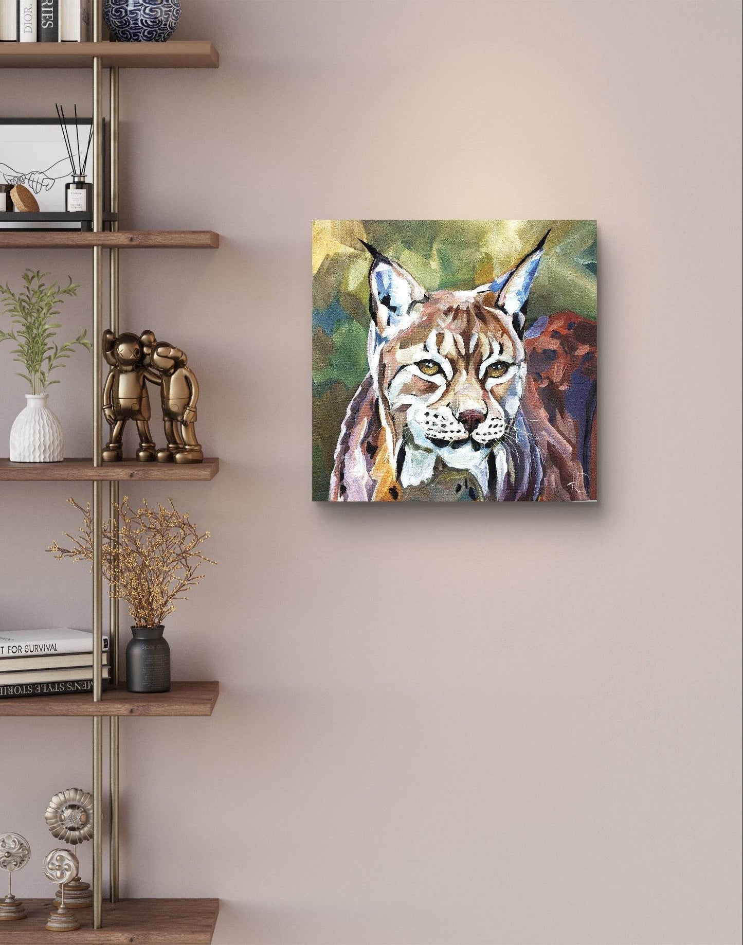 H1Z ART Acrylbild Gemälde Schleichender Luchs – handgemaltes Original Acrylbild (40 x 40 cm)