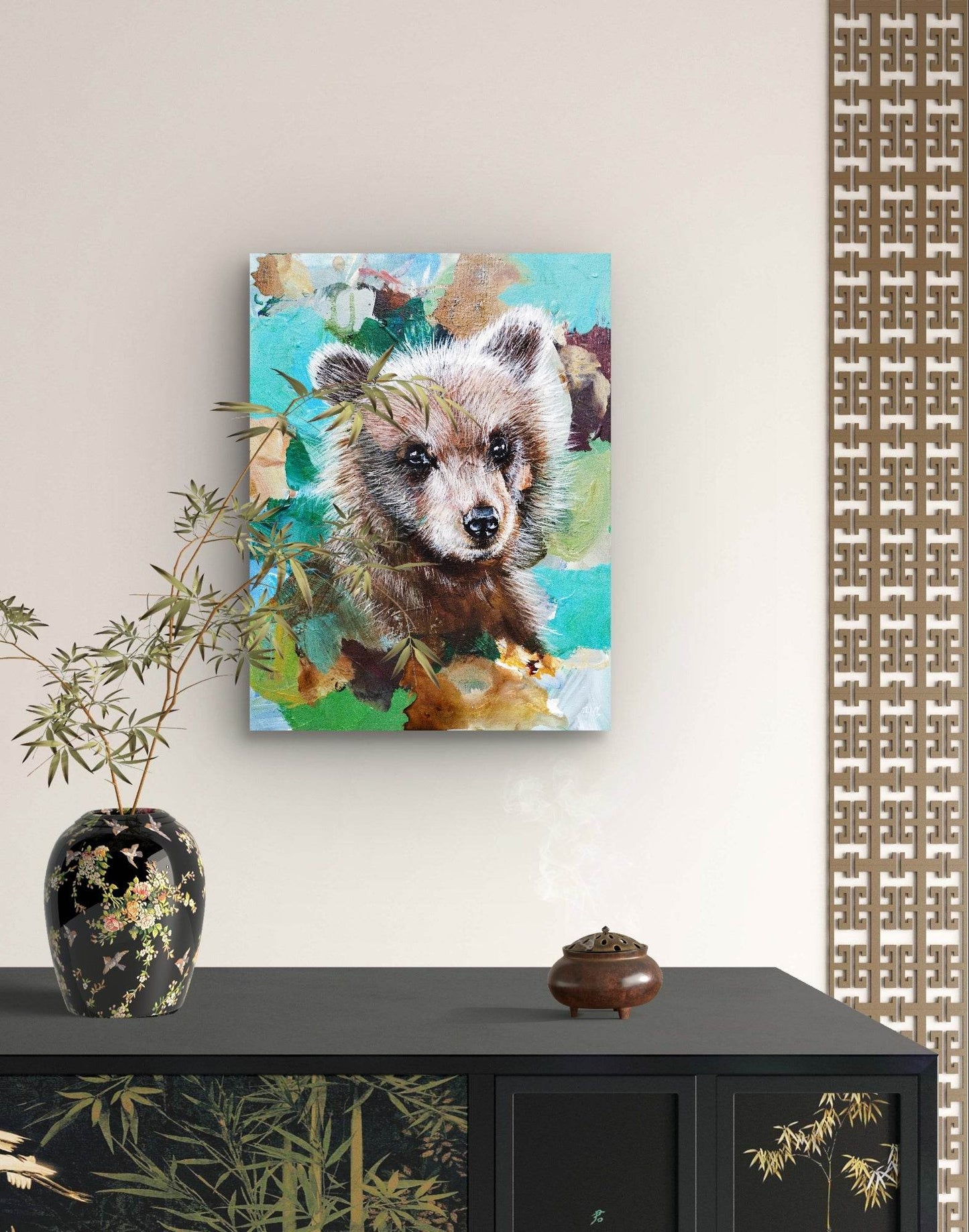 Gemälde kleiner Bär – handgemaltes Original Acrylbild (30 x 40 cm)
