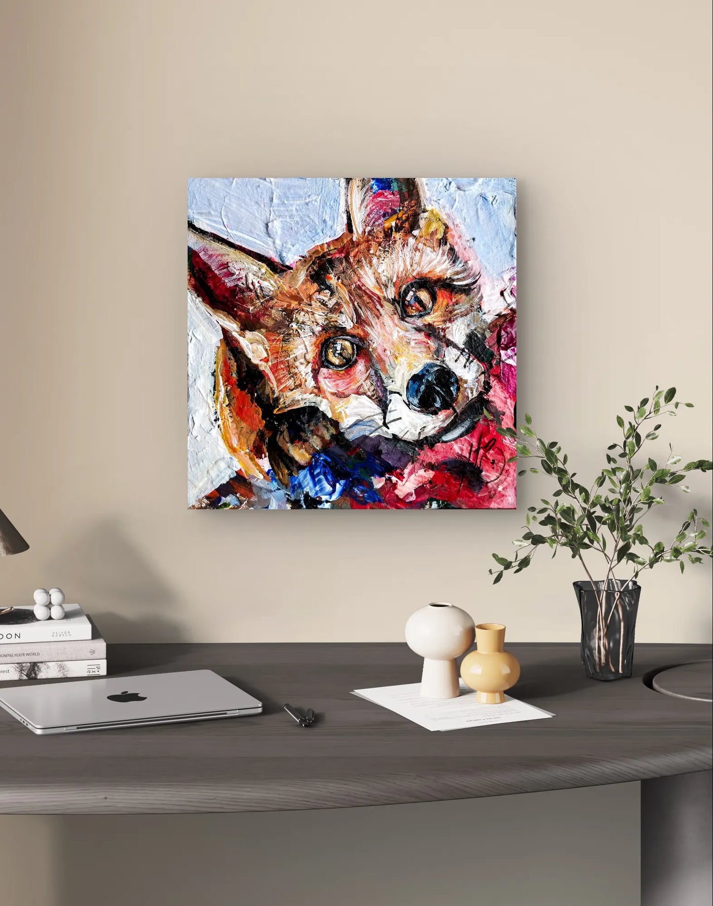 H1Z ART Acrylbild Gemälde Der Fuchs im Schatten – handgemaltes Original Acrylbild (20 x 20 cm)