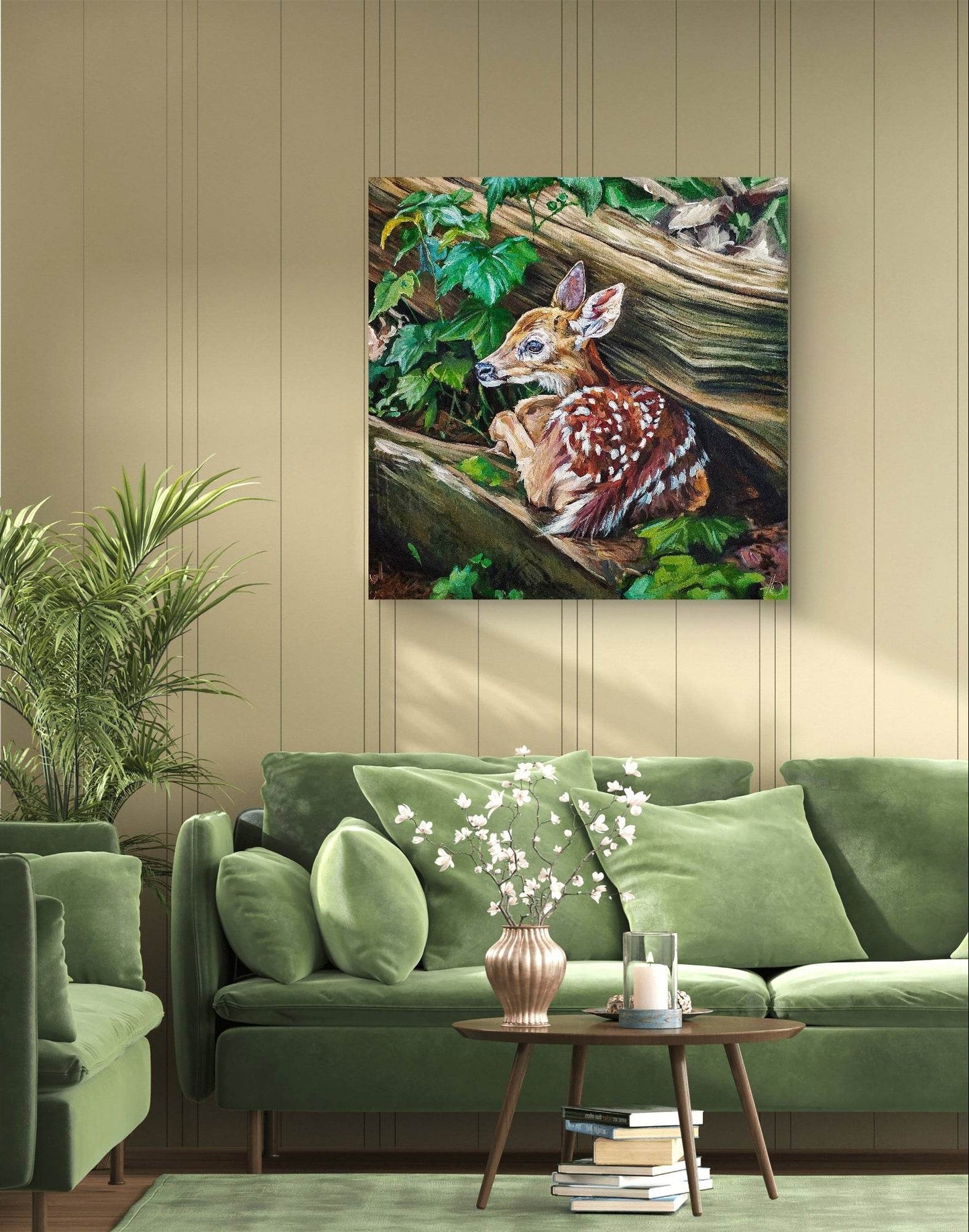 H1Z ART Acrylbild Gemälde Liegendes Kitz – handgemaltes Original Acrylbild (100 x 100 cm)