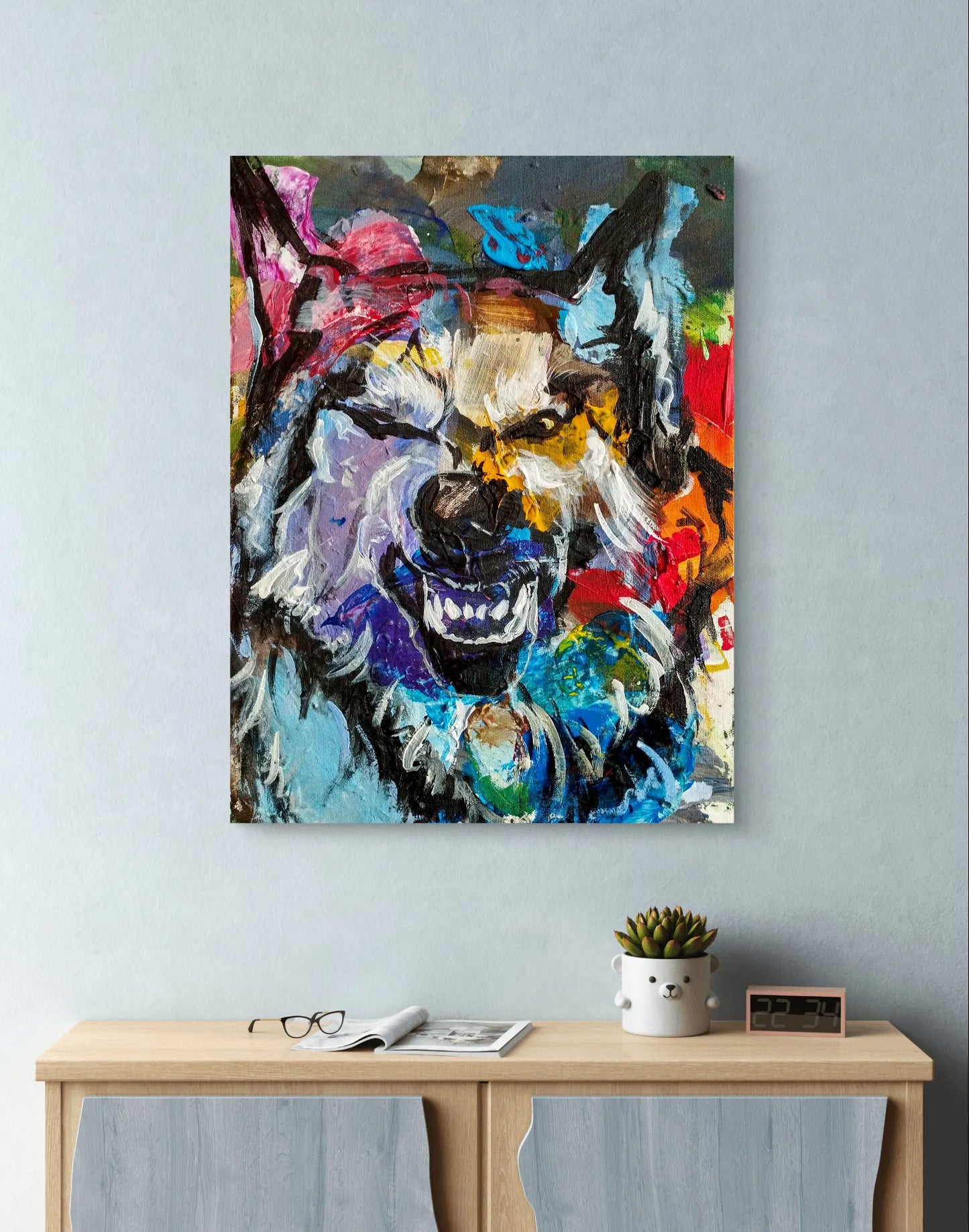 H1Z ART Acrylbild Gemälde Wolf Wilde Wut– handgemaltes Original Acrylbild (40 x 30 cm)