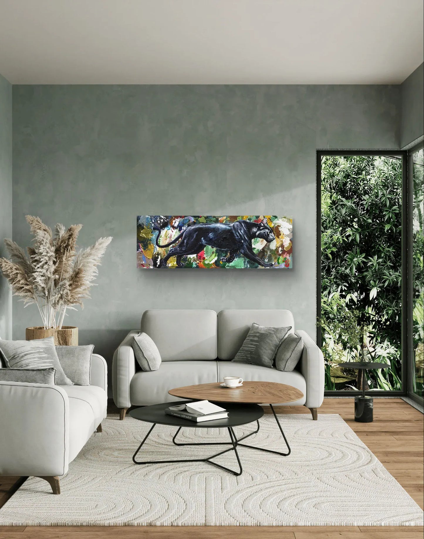 Gemälde Panther – handgemaltes Original Acrylbild (120 x 40 cm)